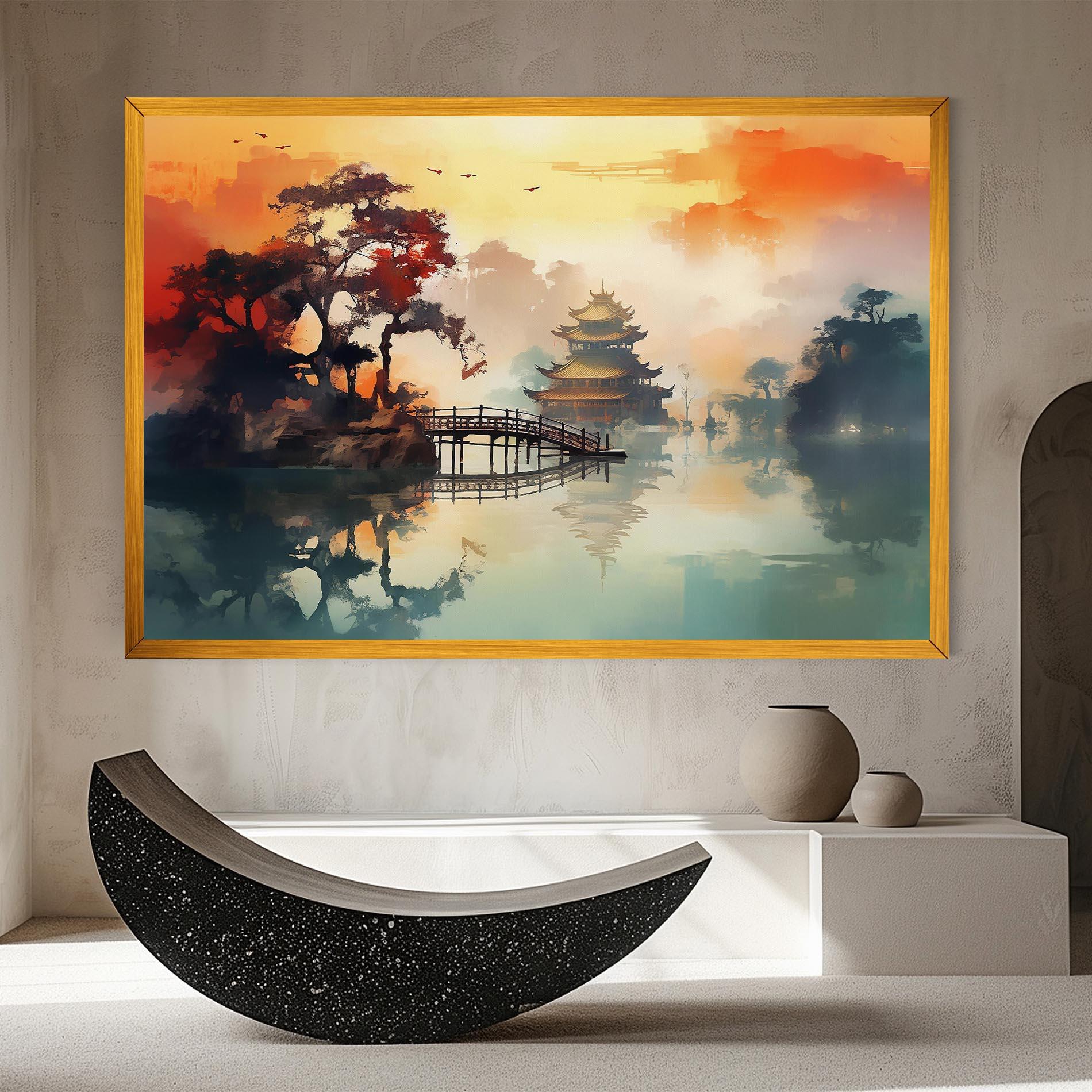 Leinwandbild Sunset Fog Water mockup 8