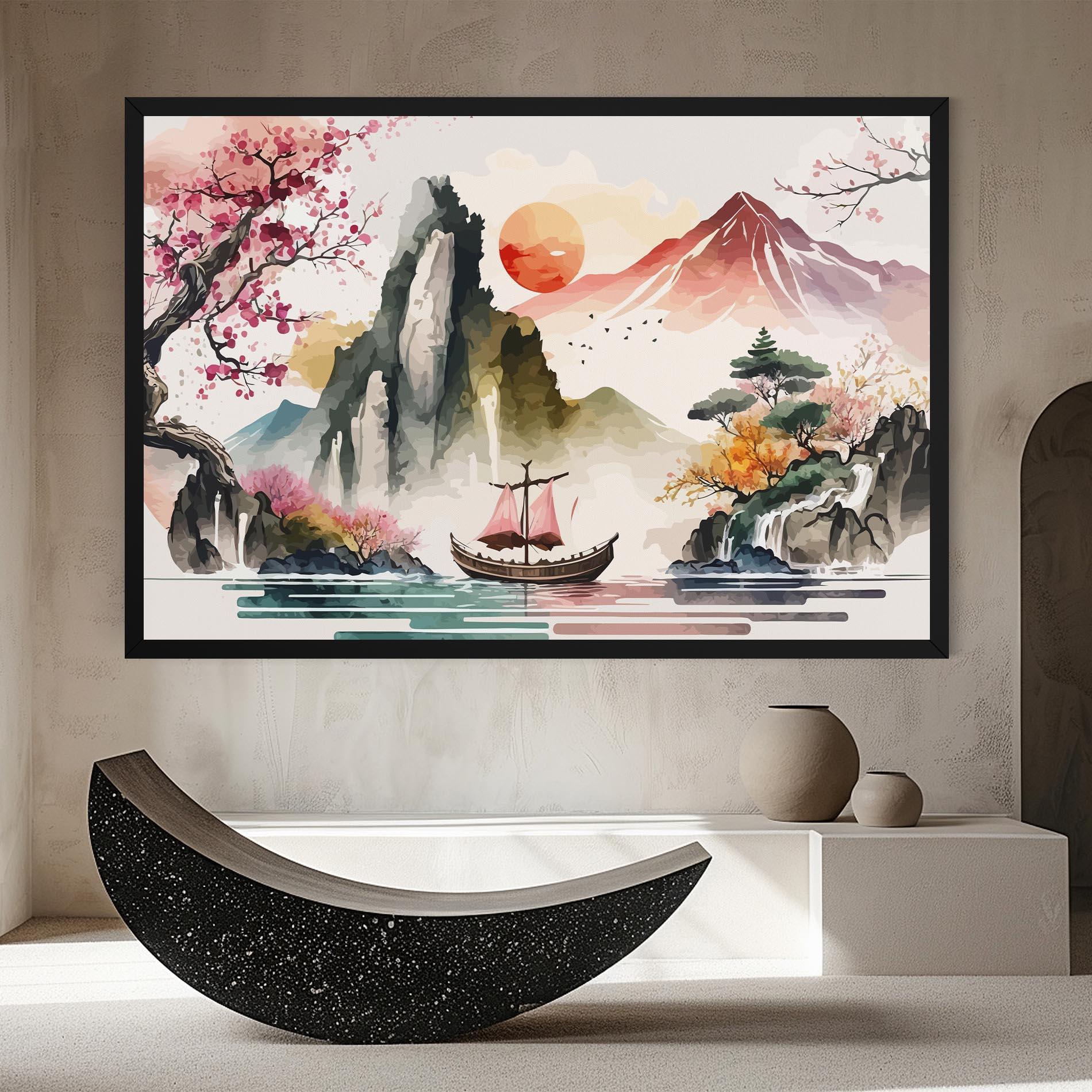 Leinwandbild Asian Orange Sunset mockup 8