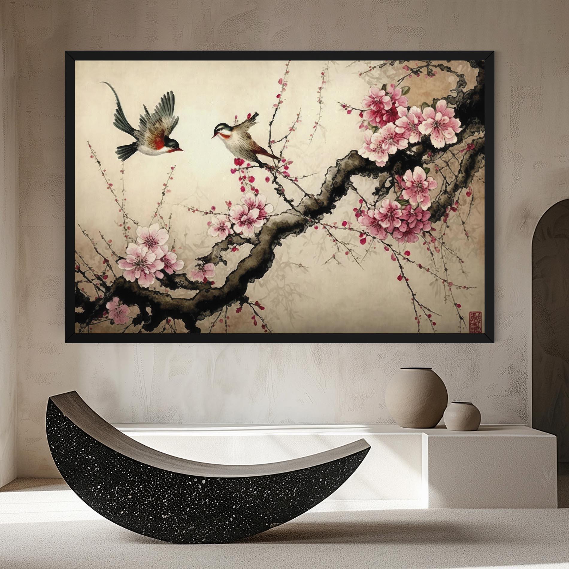 Leinwandbild Cherry Blossom Birds mockup 8