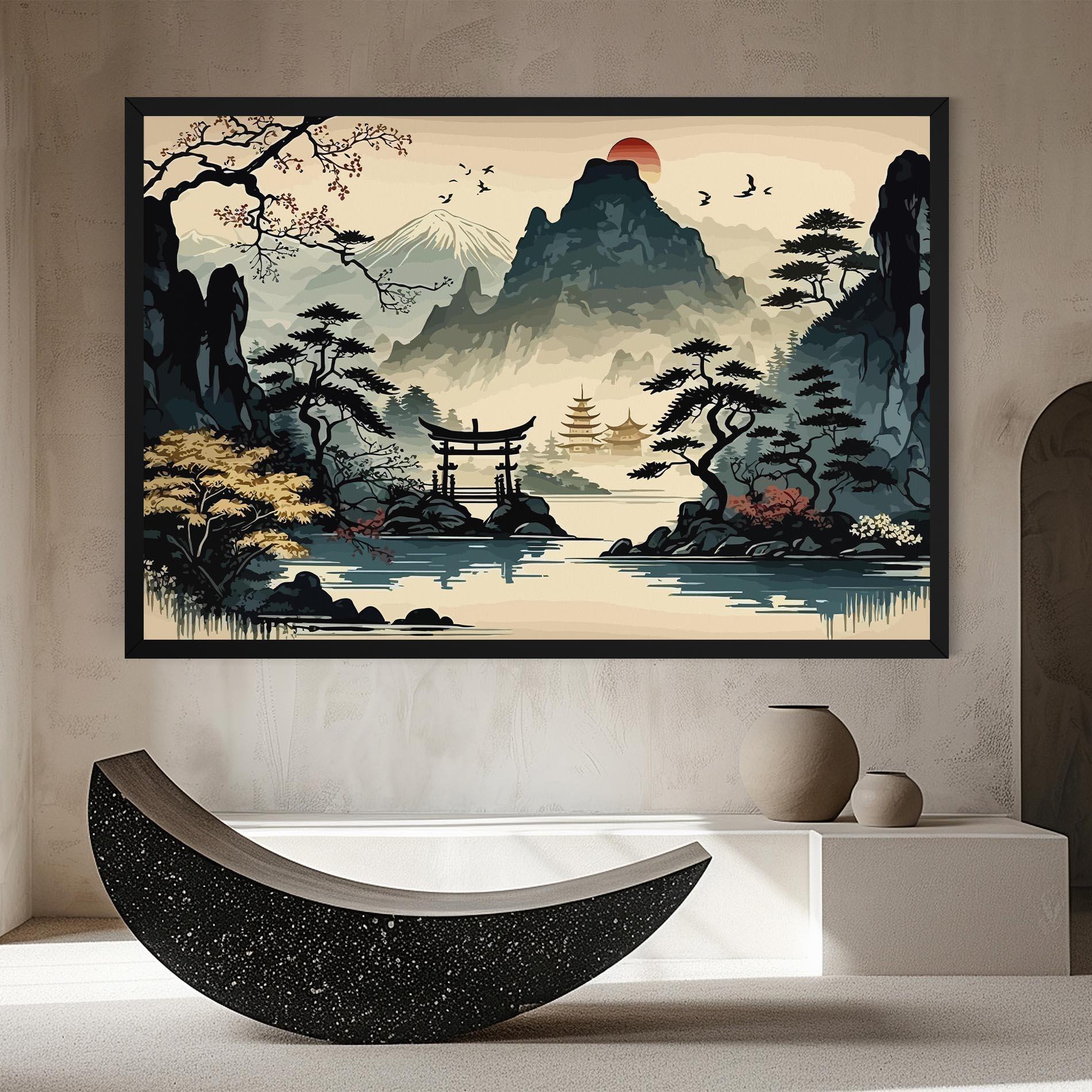 Leinwandbild Cream Chinese Mountain mockup 8