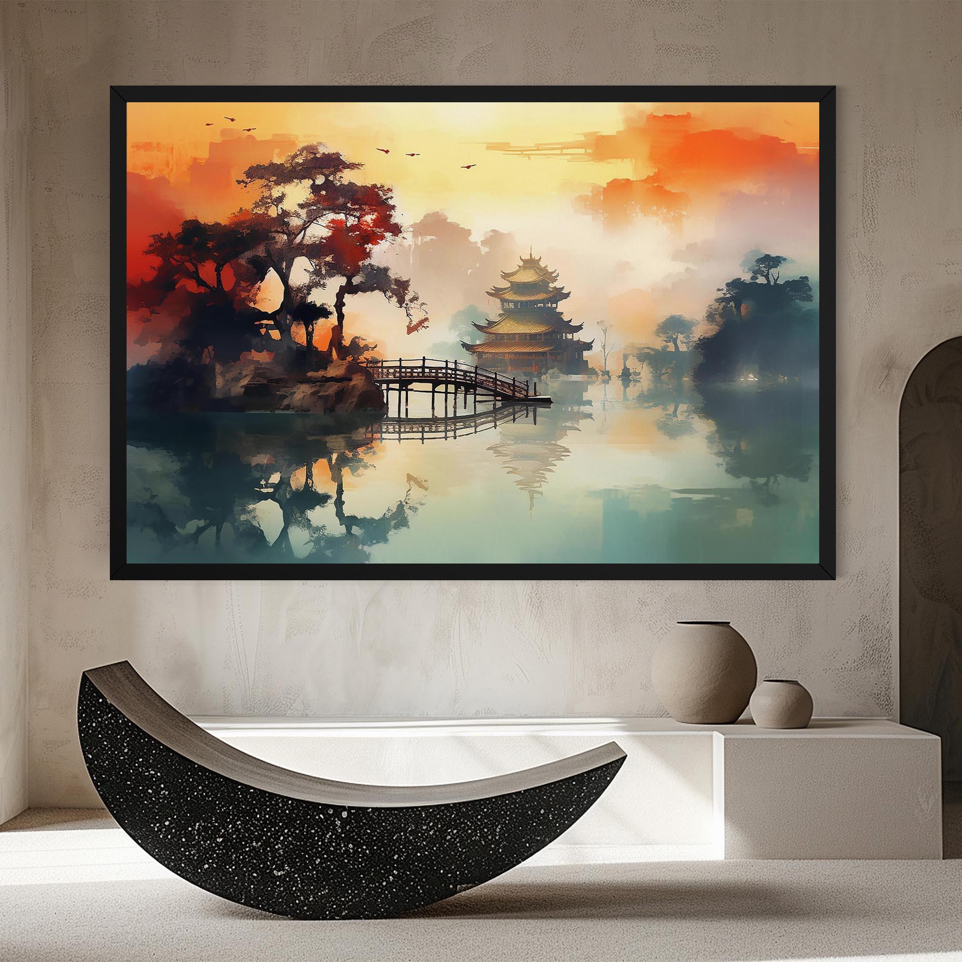 Leinwandbild Sunset Fog Water mockup 8