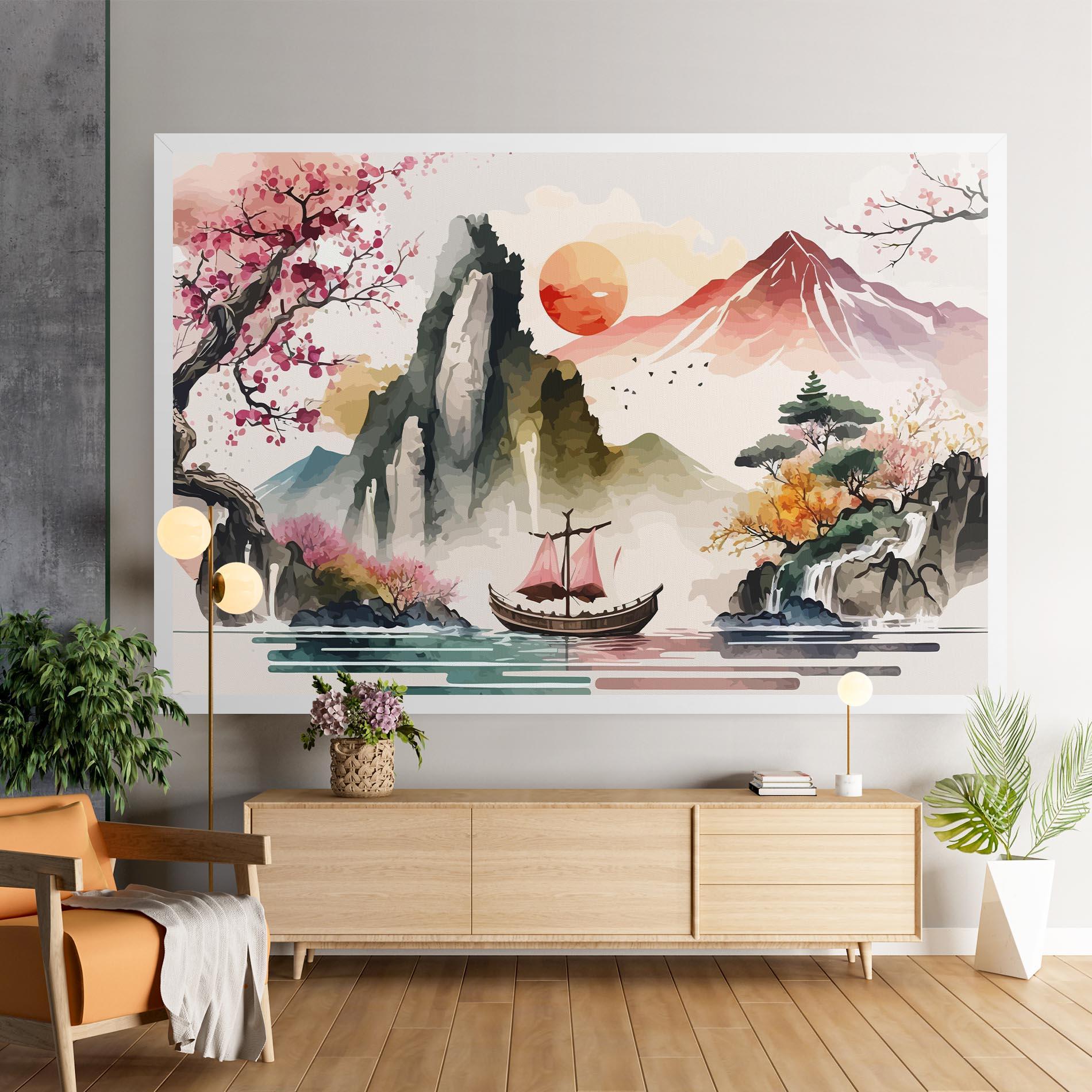 Leinwandbild Asian Orange Sunset mockup 9