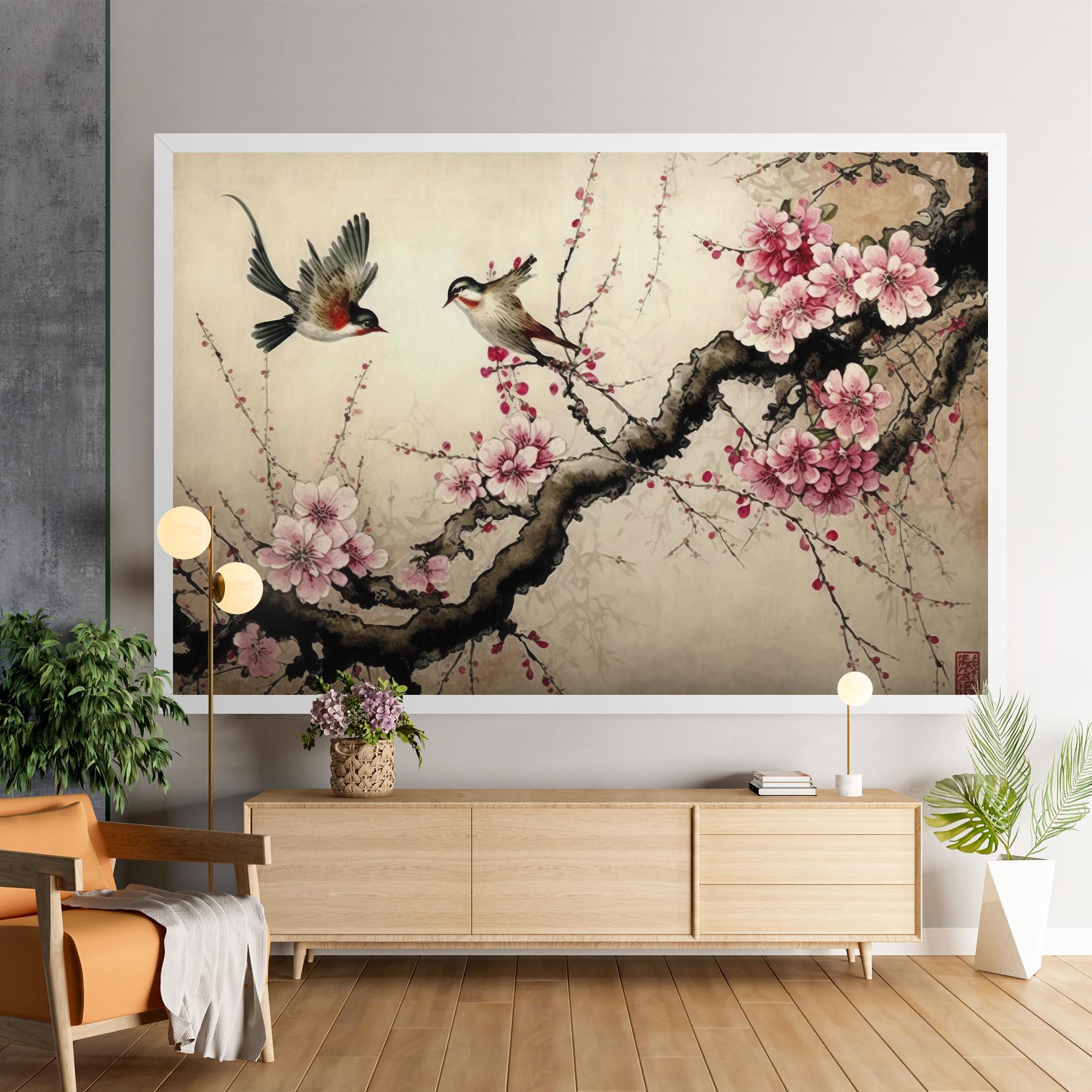 Leinwandbild Cherry Blossom Birds mockup 9
