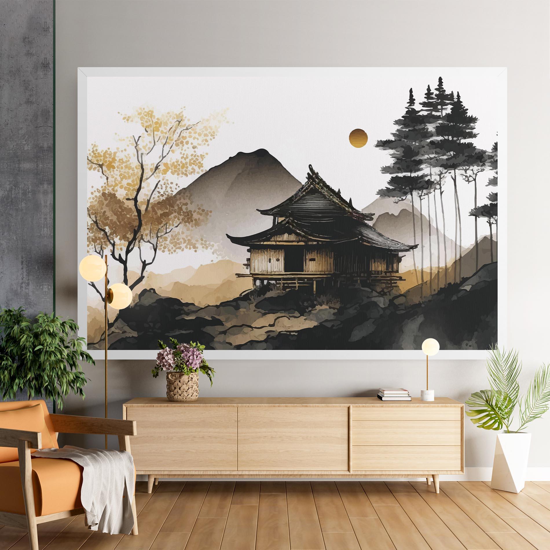 Leinwandbild Gold Japanese Temple mockup 9