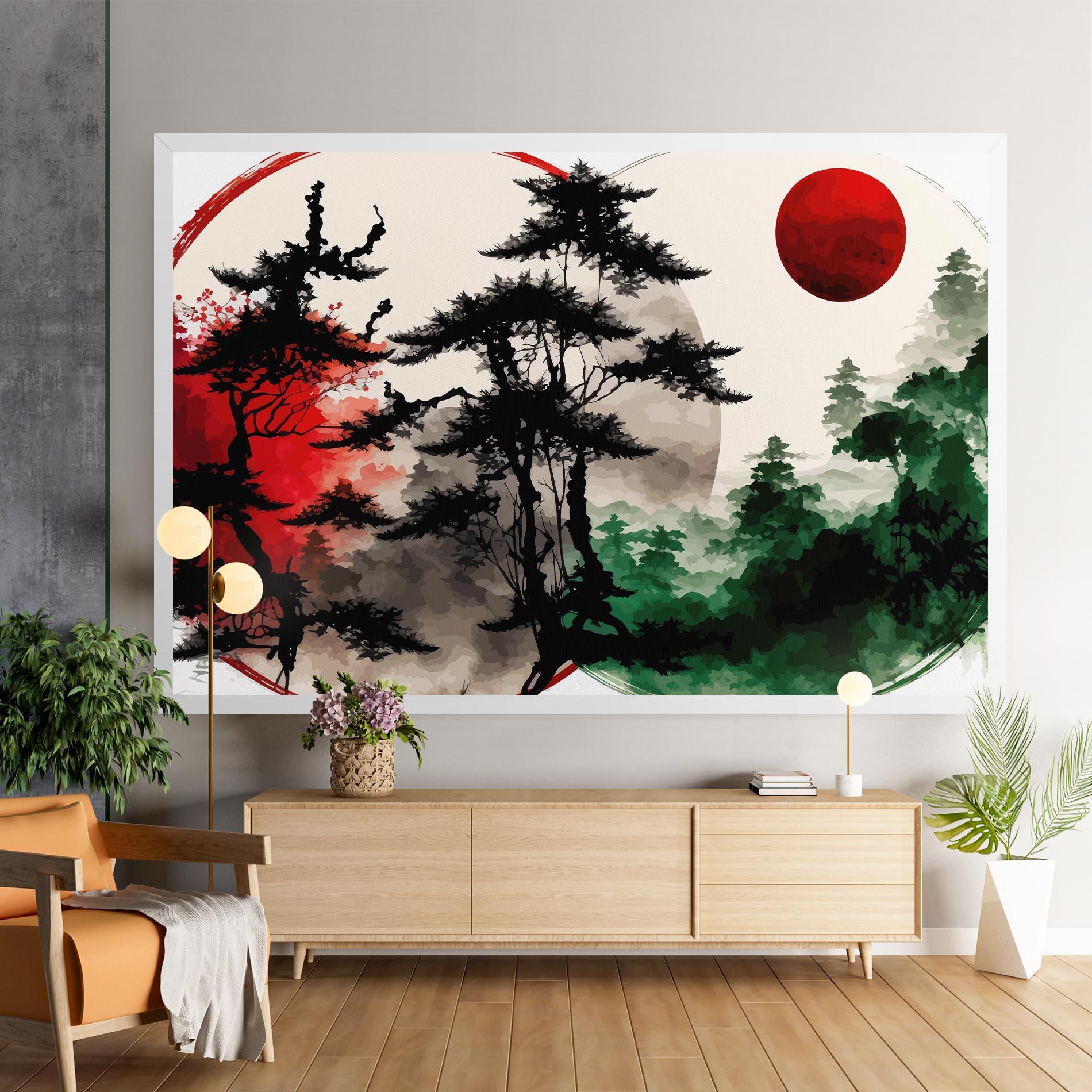 Leinwandbild Green Red Tree Art mockup 9