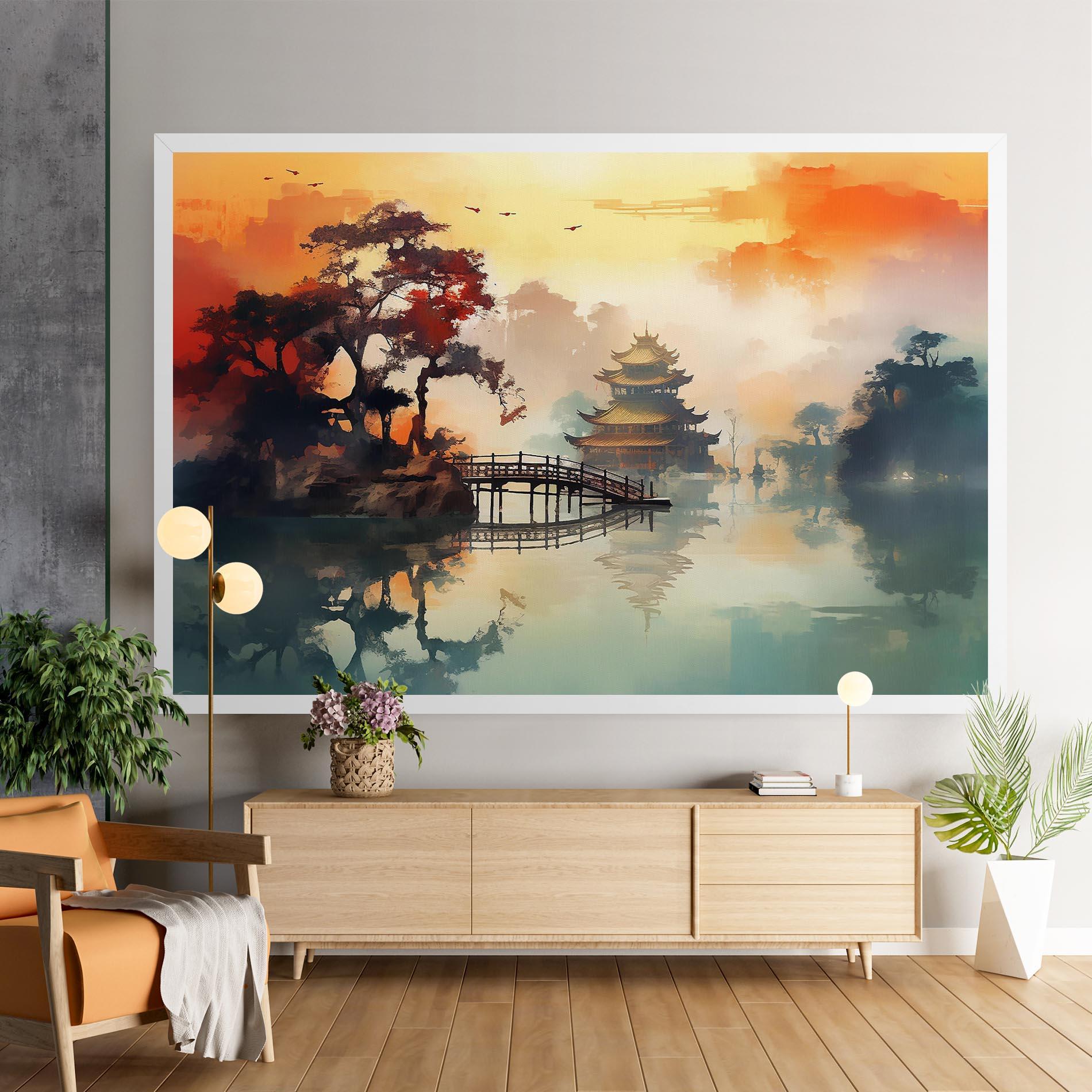 Leinwandbild Sunset Fog Water mockup 9
