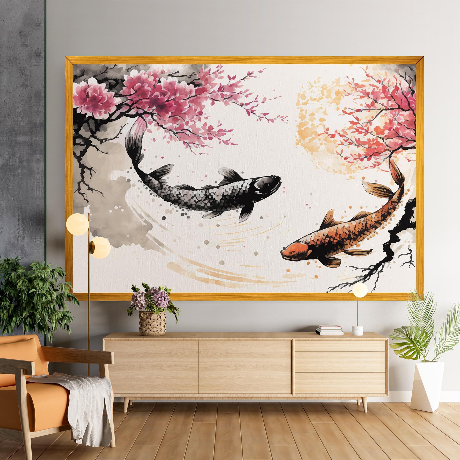 Leinwandbild Asiatic Flower Fish mockup 9