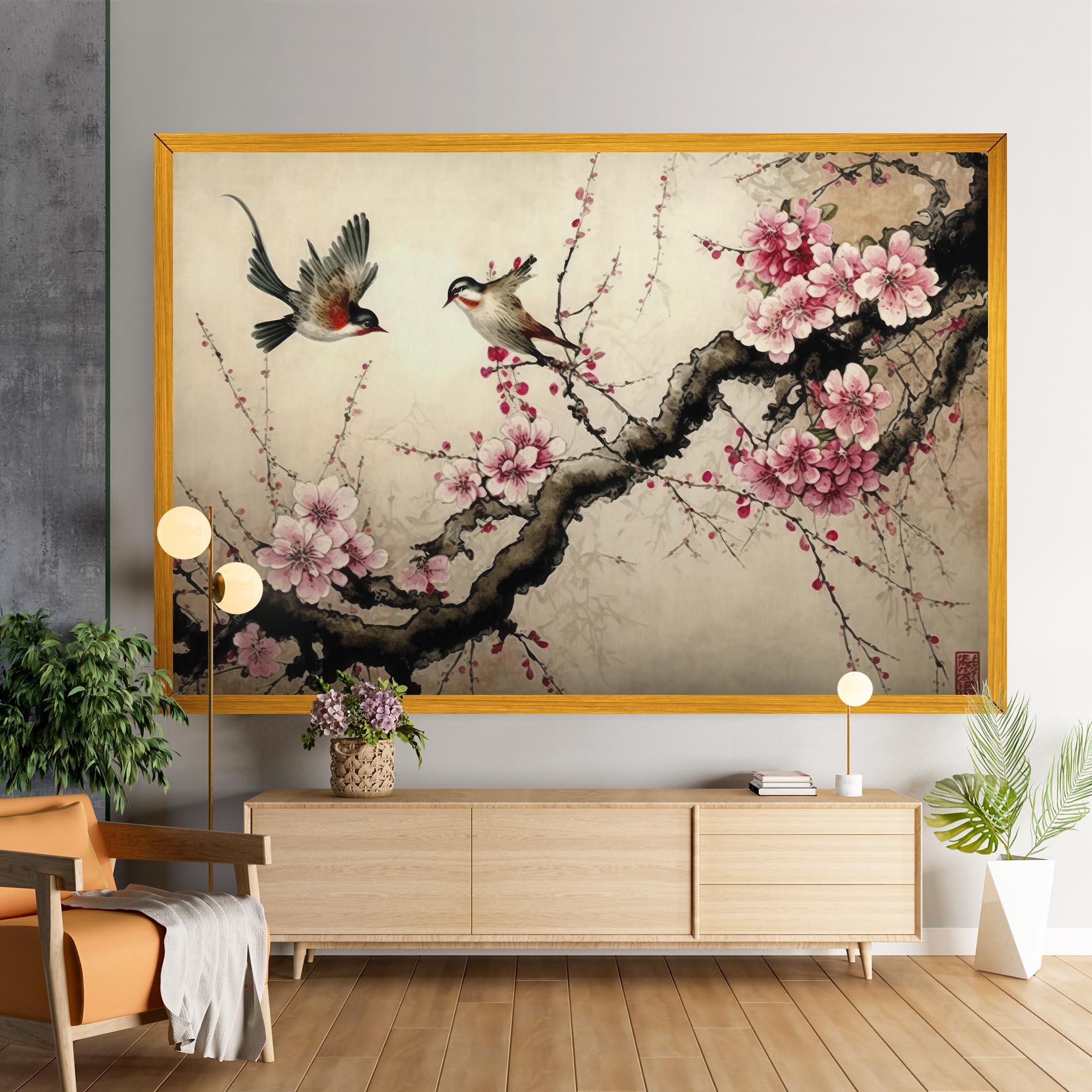 Leinwandbild Cherry Blossom Birds mockup 9
