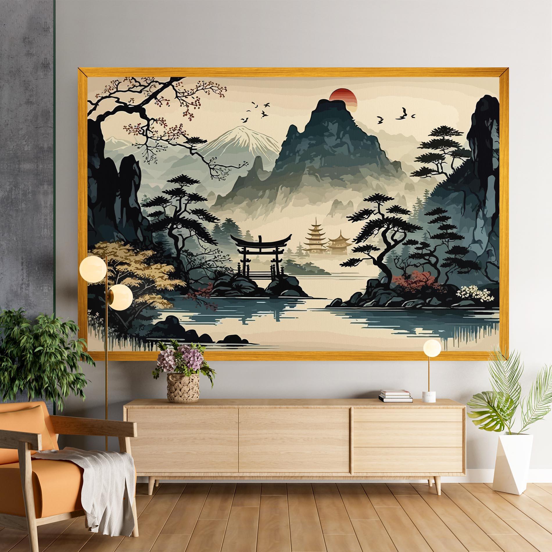 Leinwandbild Cream Chinese Mountain mockup 9