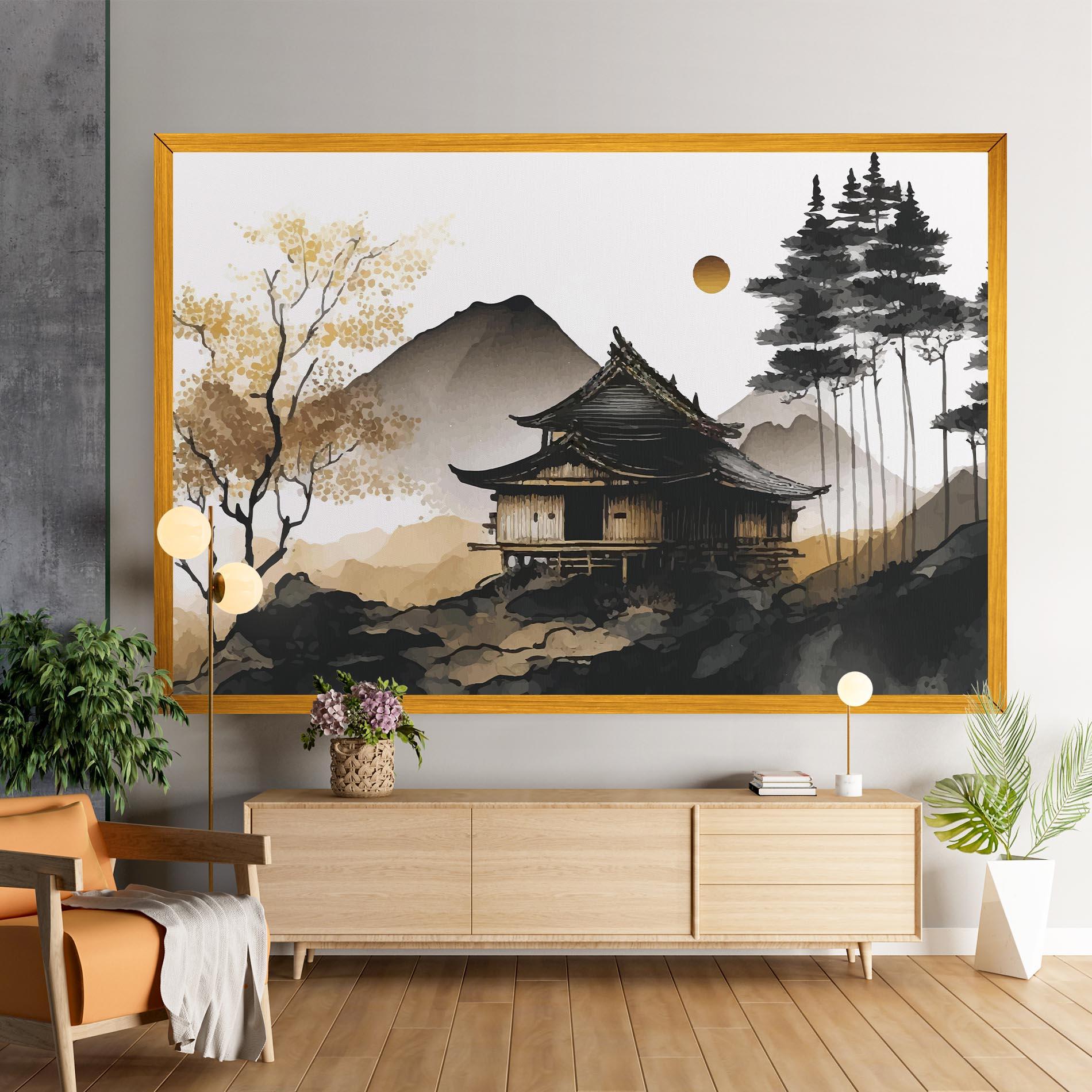 Leinwandbild Gold Japanese Temple mockup 9