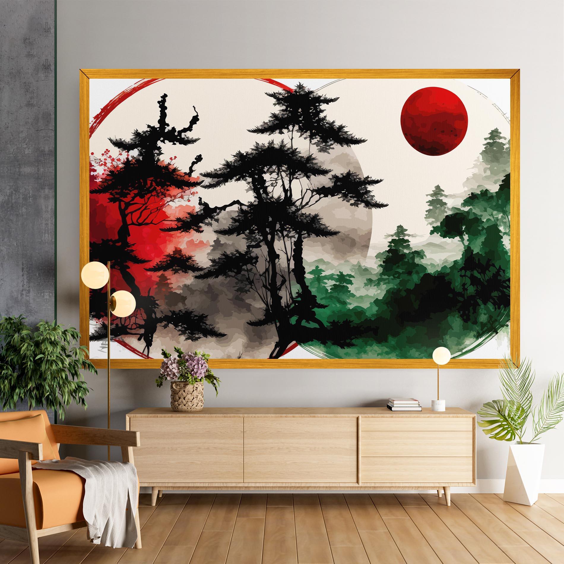 Leinwandbild Green Red Tree Art mockup 9