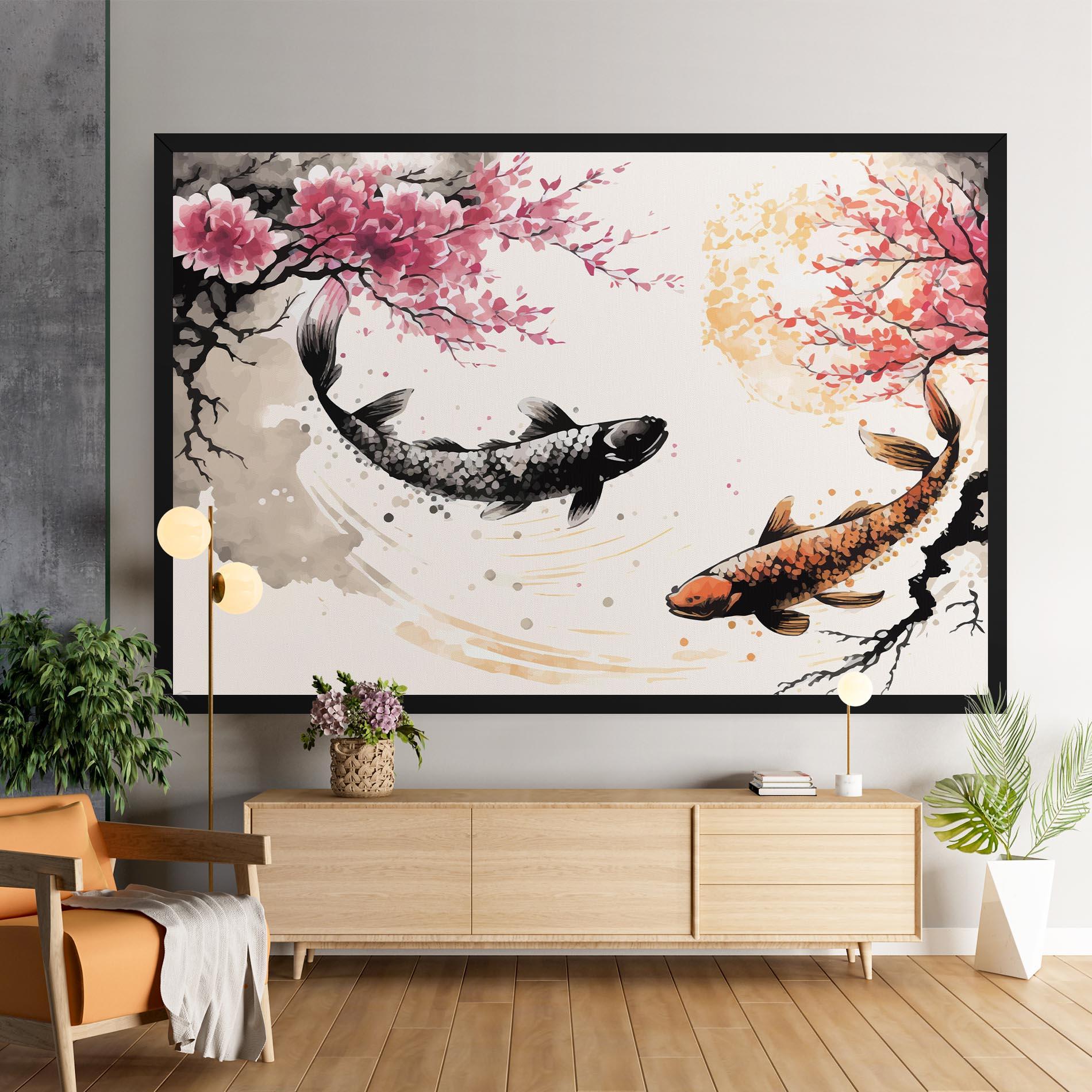 Leinwandbild Asiatic Flower Fish mockup 9