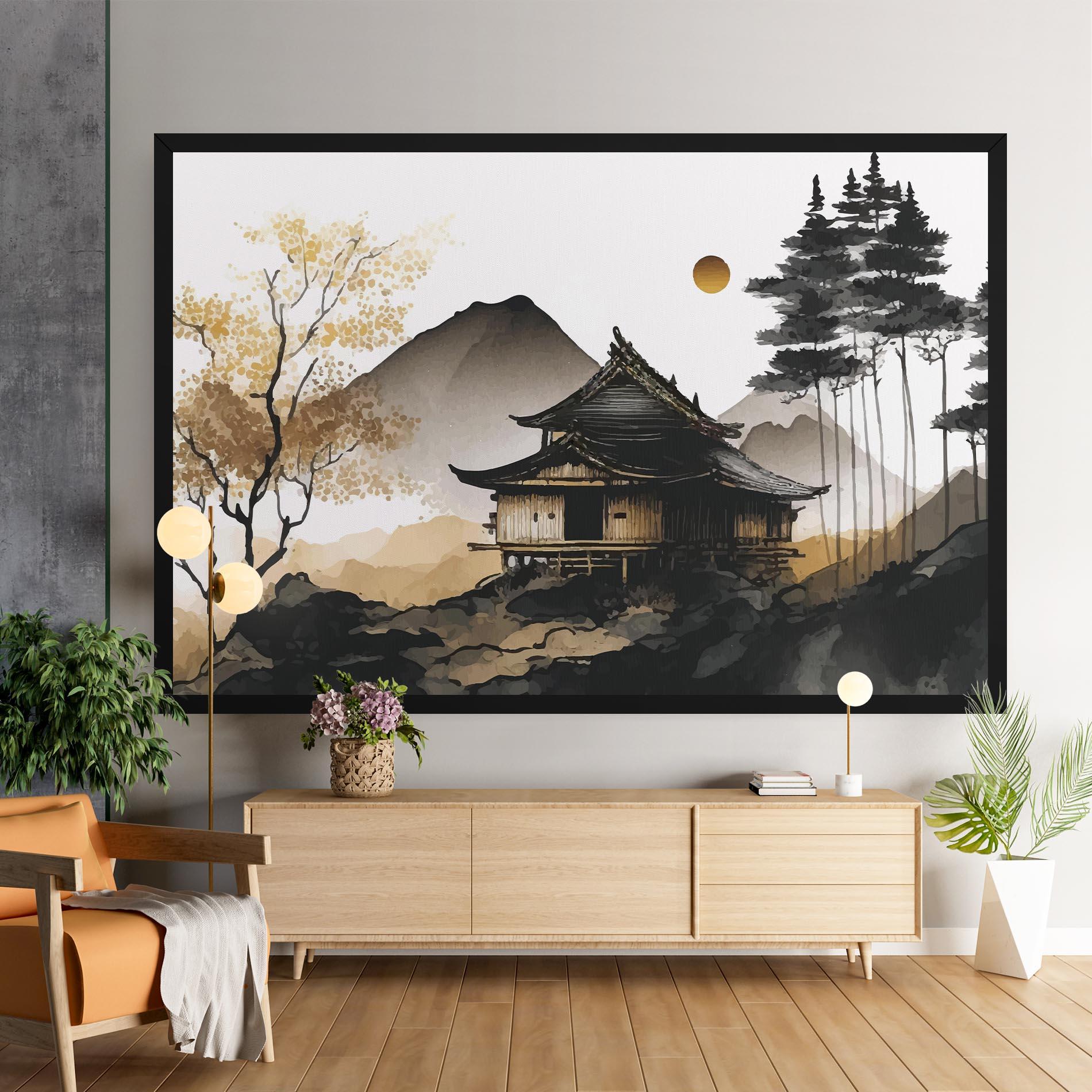 Leinwandbild Gold Japanese Temple mockup 9