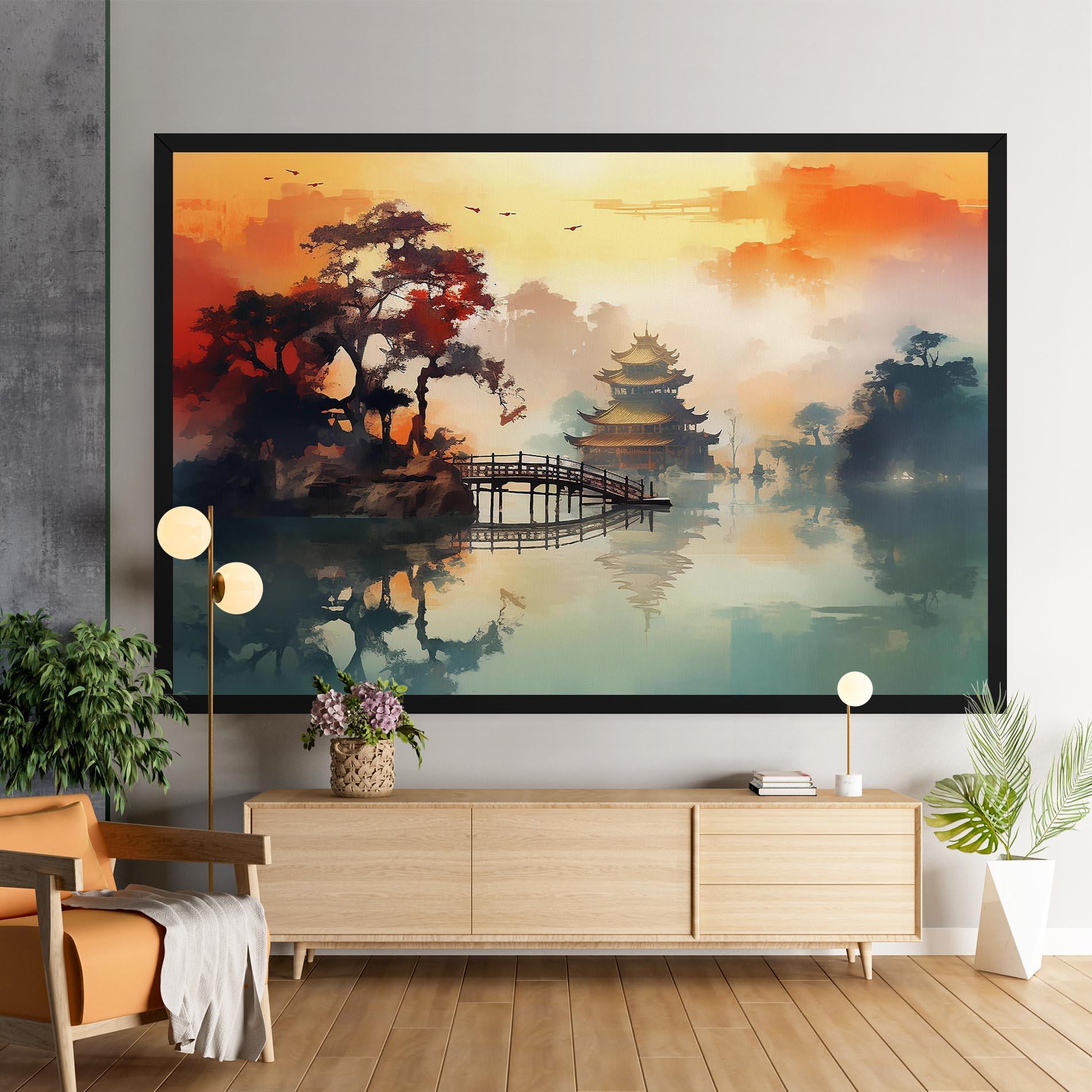 Leinwandbild Sunset Fog Water mockup 9