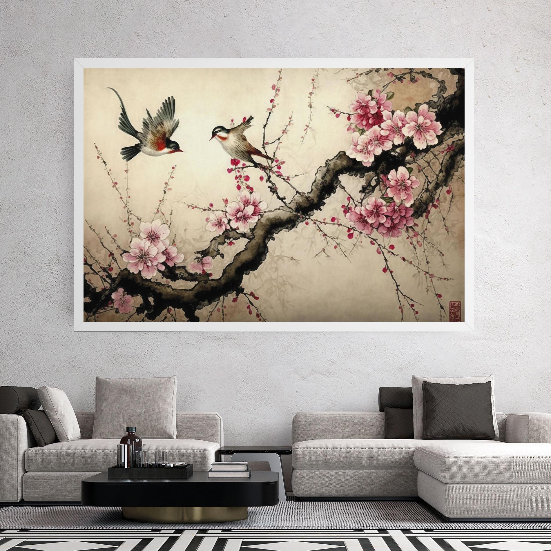 Leinwandbild Cherry Blossom Birds mockup 2