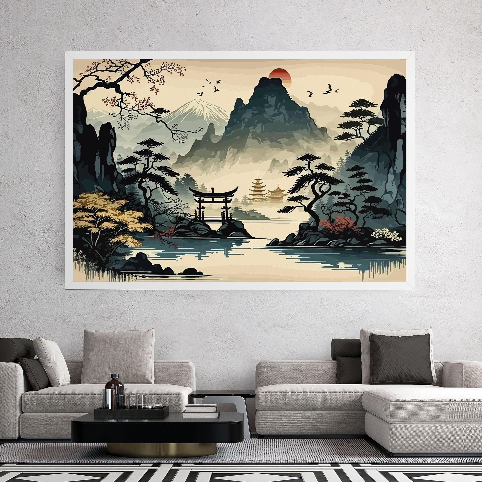 Leinwandbild Cream Chinese Mountain mockup 2