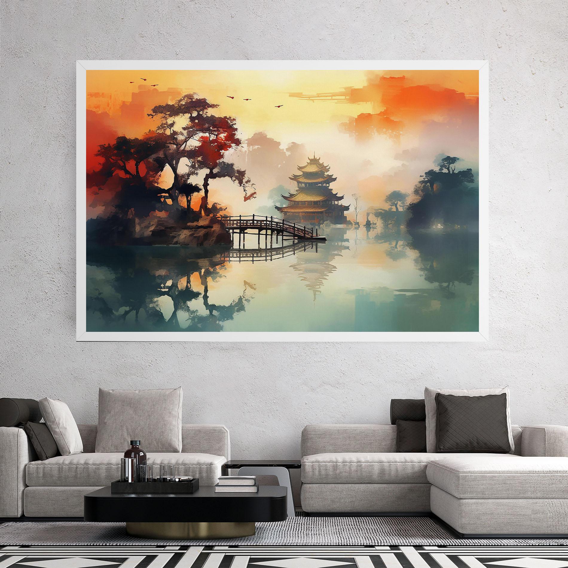 Leinwandbild Sunset Fog Water mockup 2