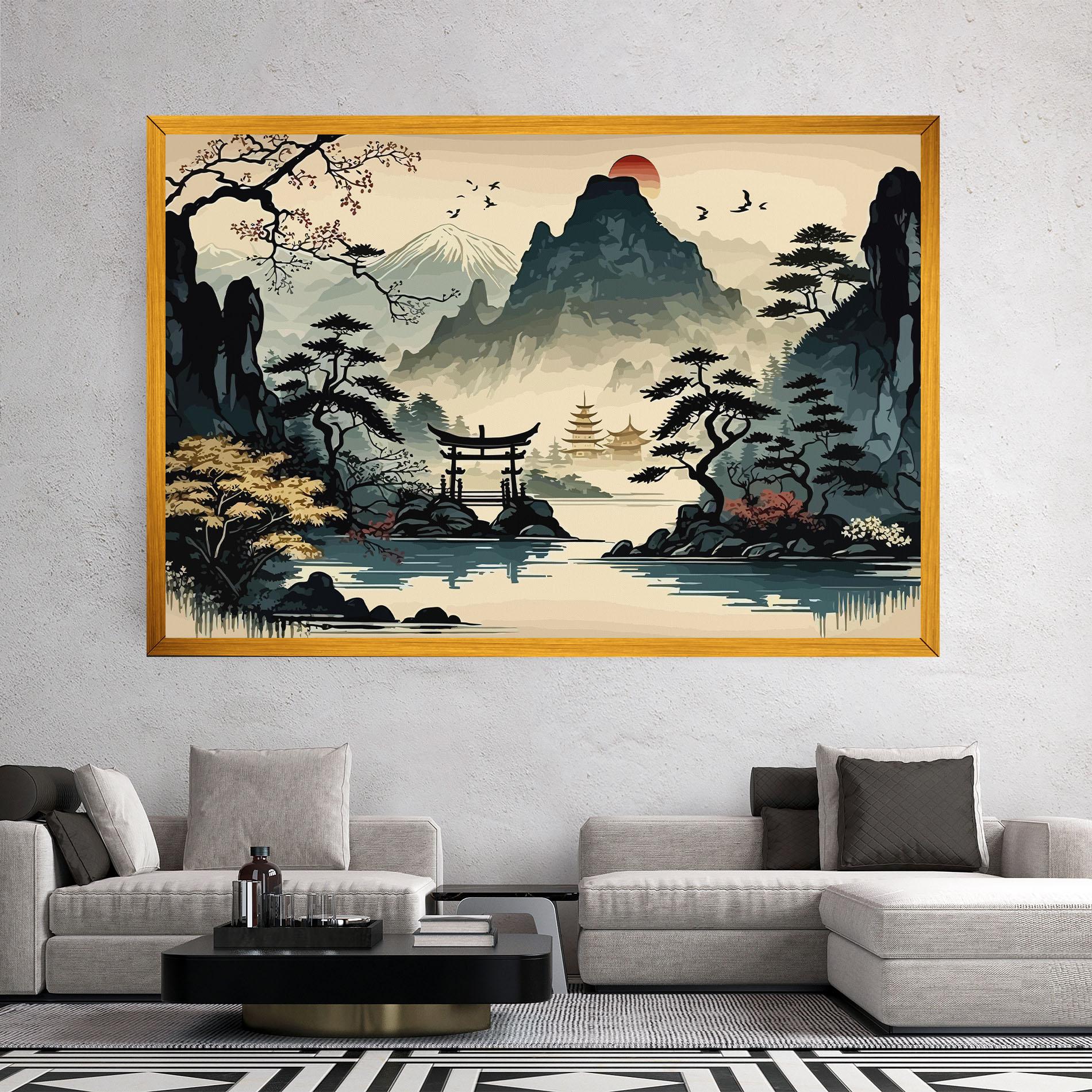 Leinwandbild Cream Chinese Mountain mockup 2