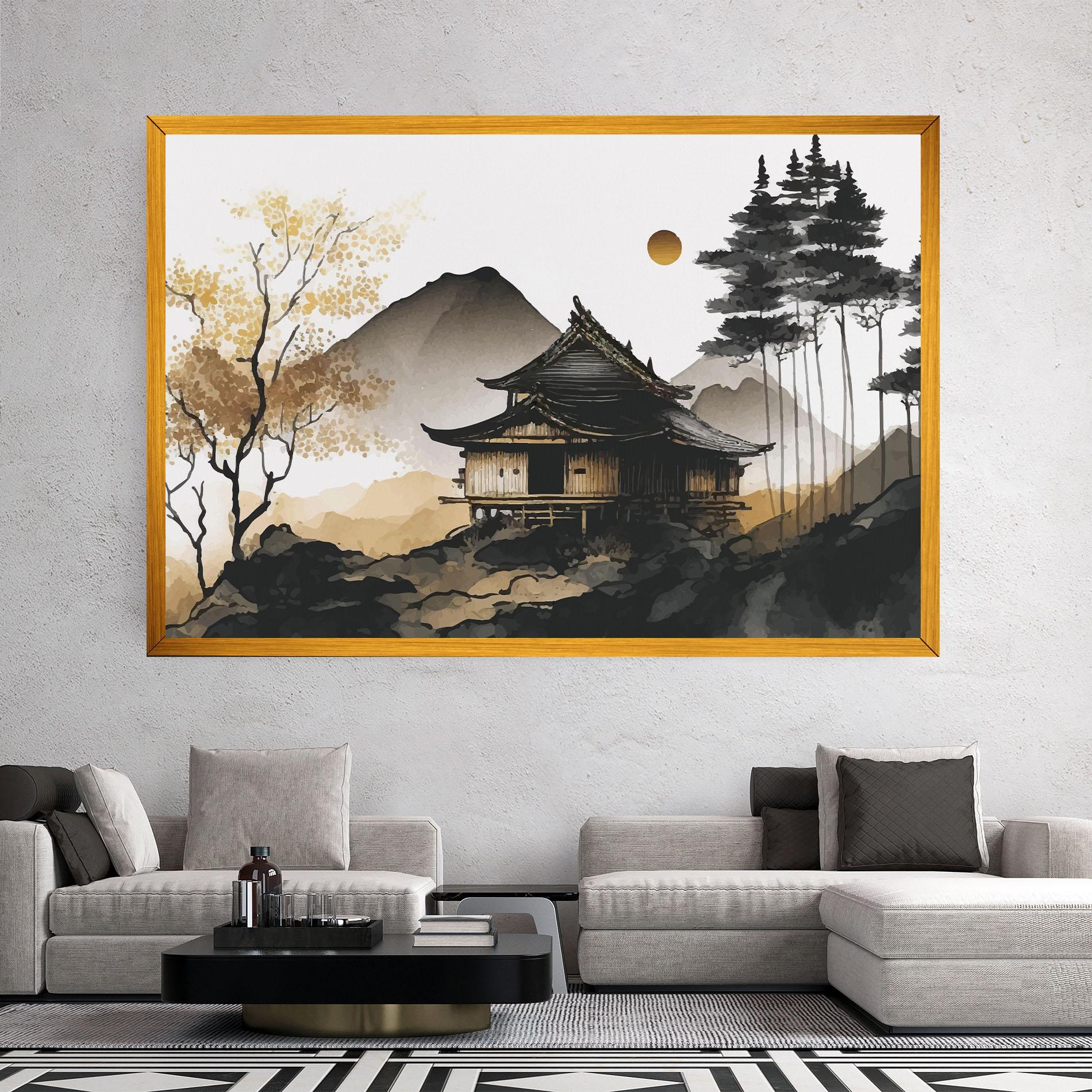 Leinwandbild Gold Japanese Temple mockup 2