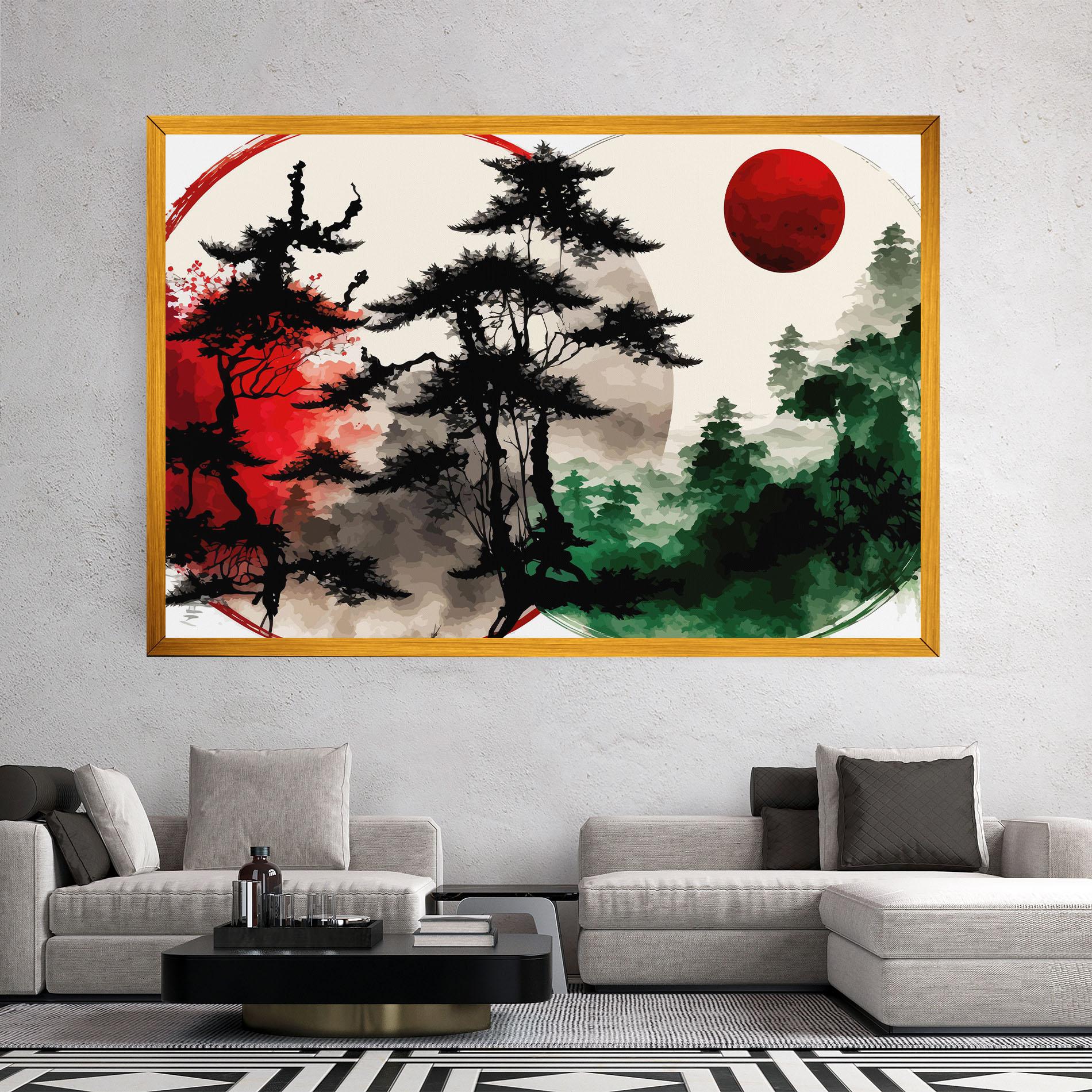 Leinwandbild Green Red Tree Art mockup 2