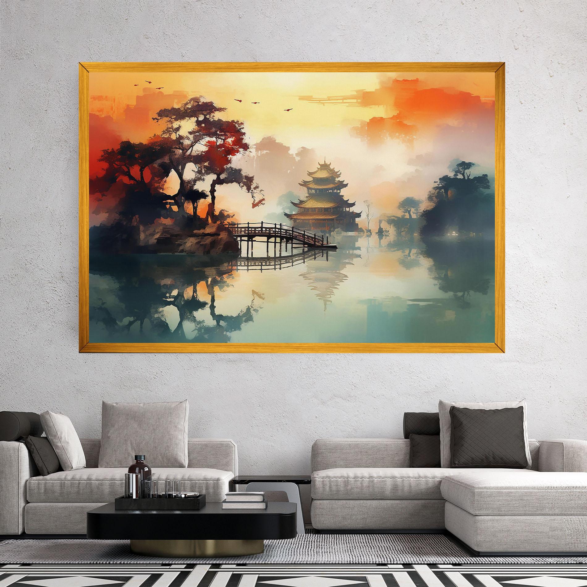 Leinwandbild Sunset Fog Water mockup 2