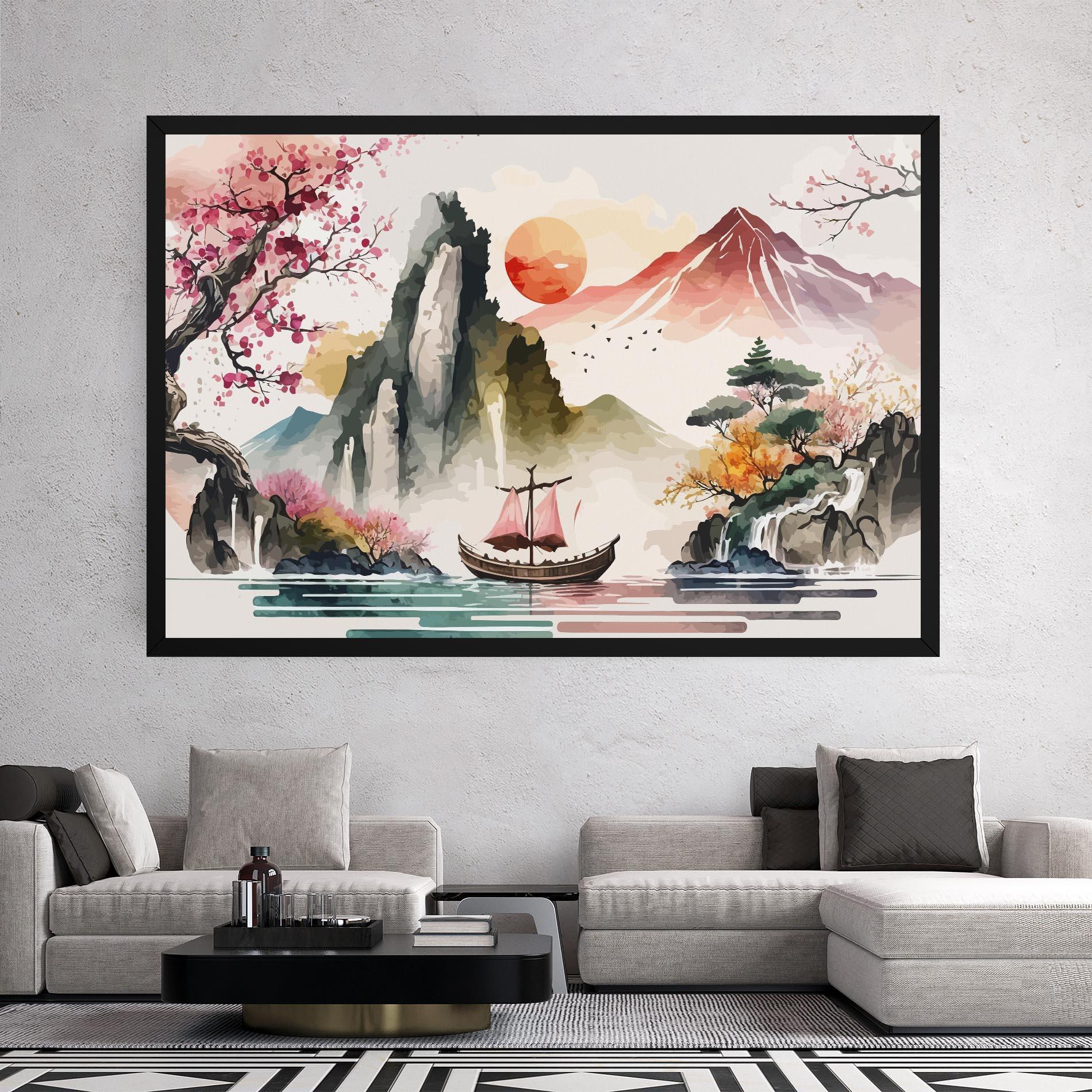 Leinwandbild Asian Orange Sunset mockup 2