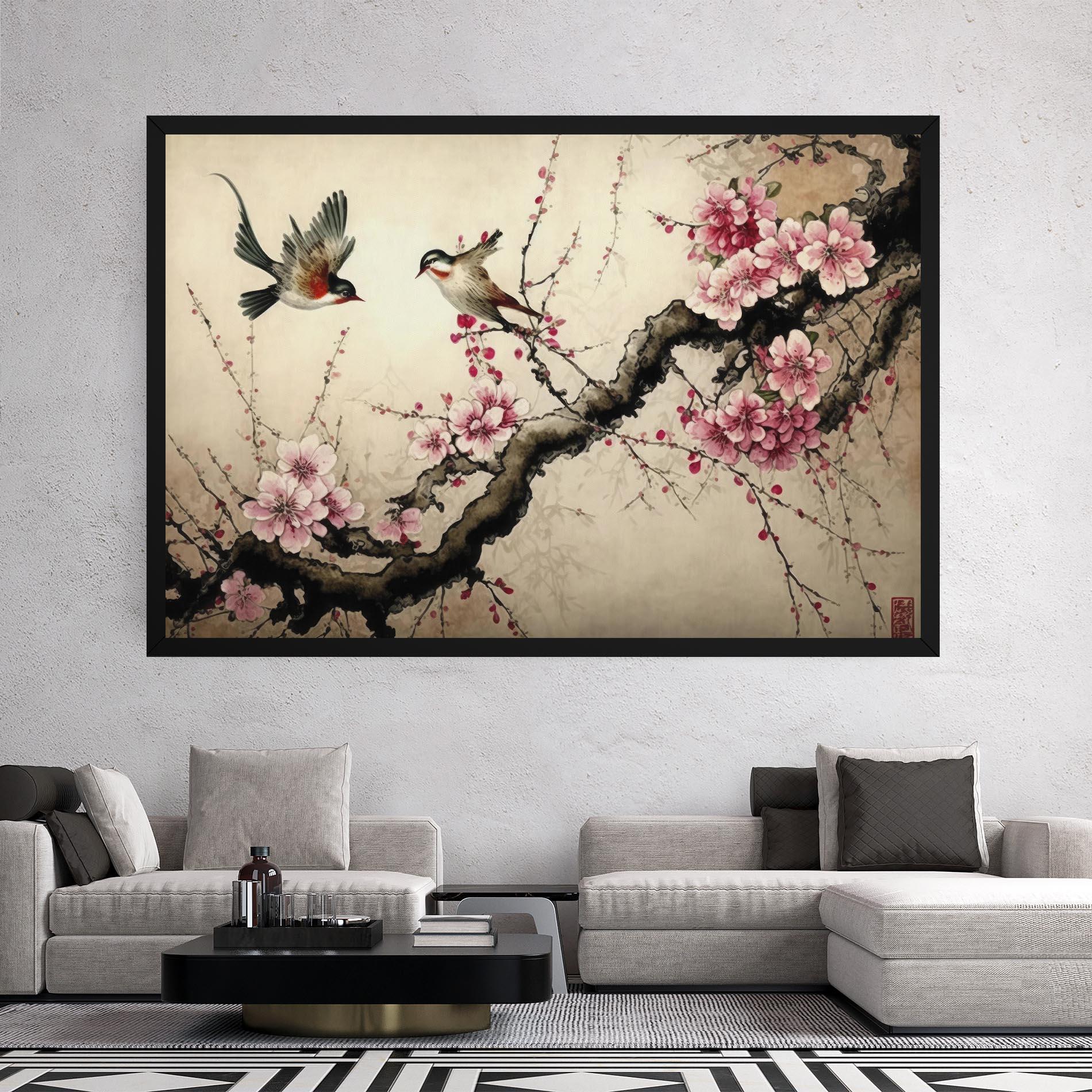 Leinwandbild Cherry Blossom Birds mockup 2