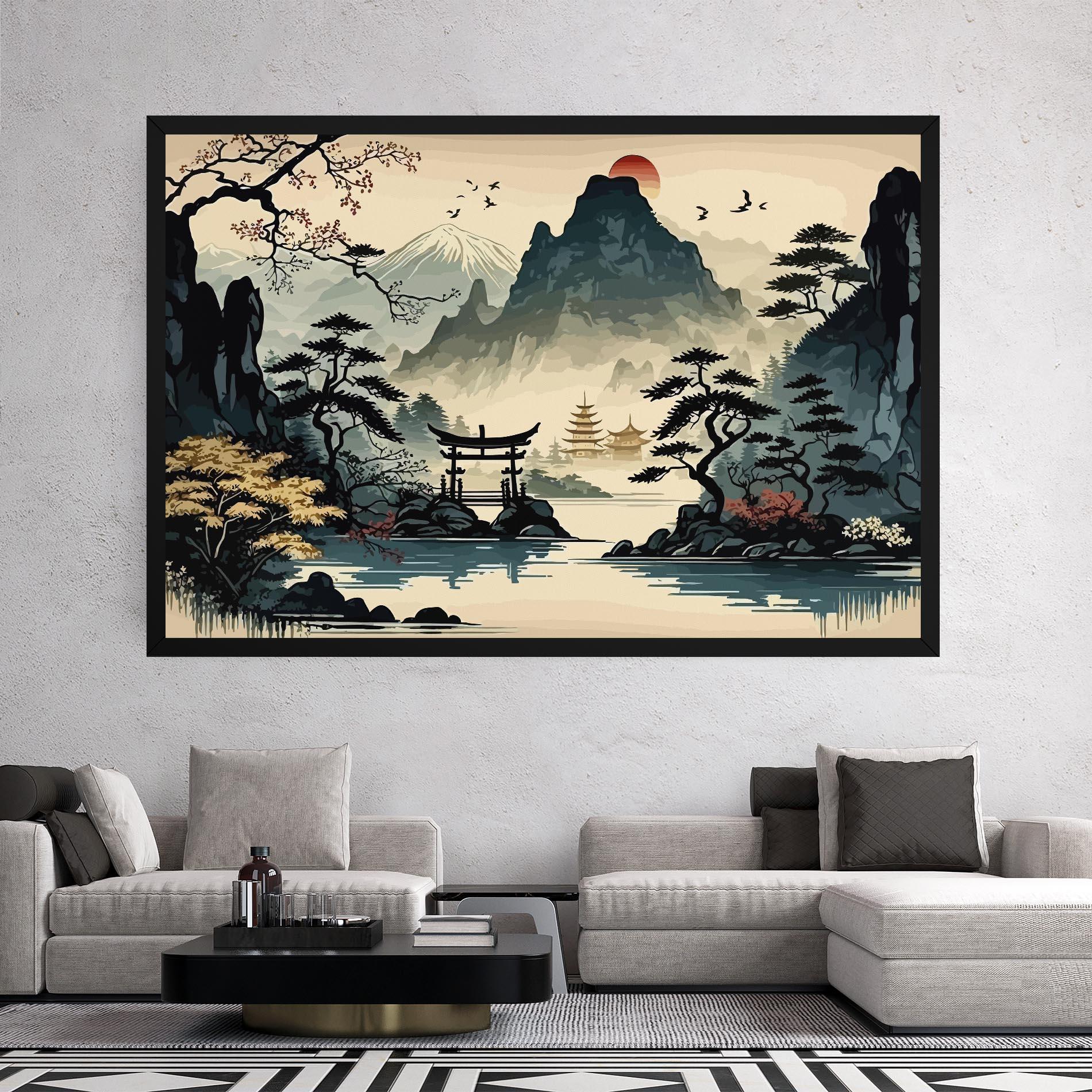 Leinwandbild Cream Chinese Mountain mockup 2