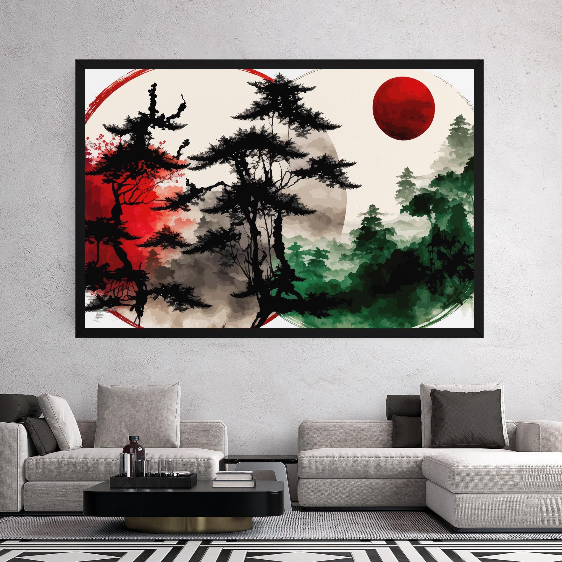 Leinwandbild Green Red Tree Art mockup 2