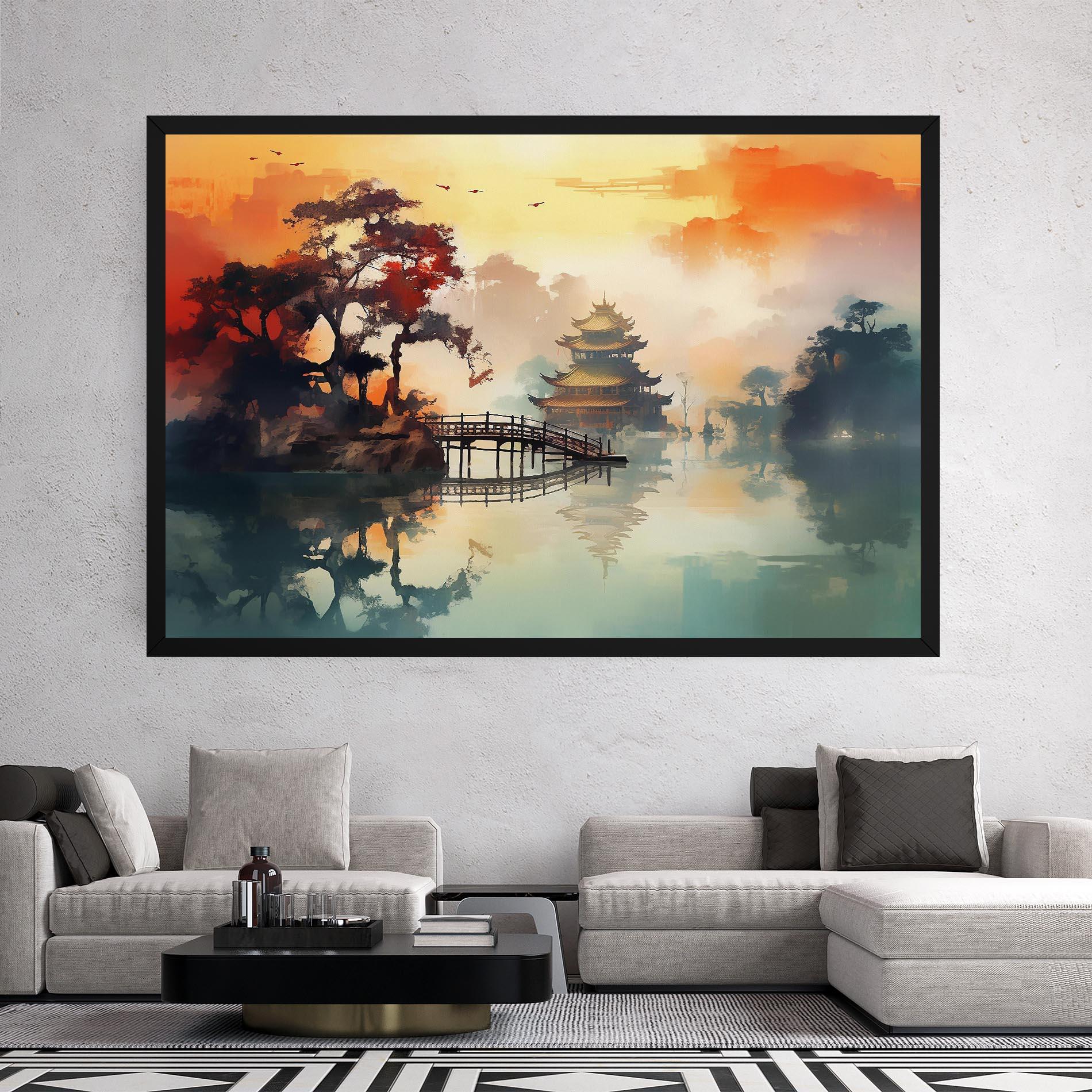 Leinwandbild Sunset Fog Water mockup 2