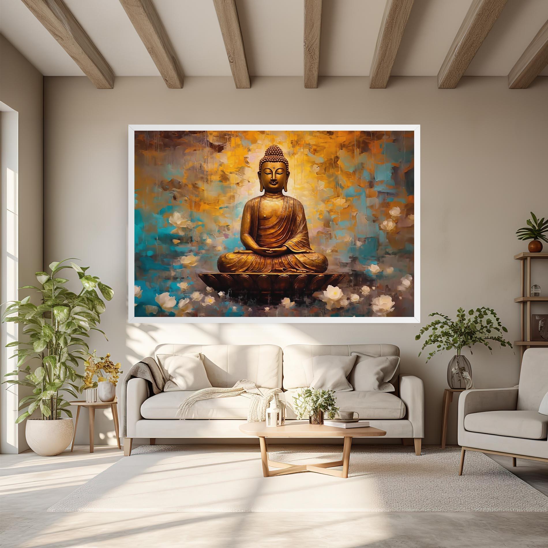 Leinwandbild Blue Gold Buddha mockup 6