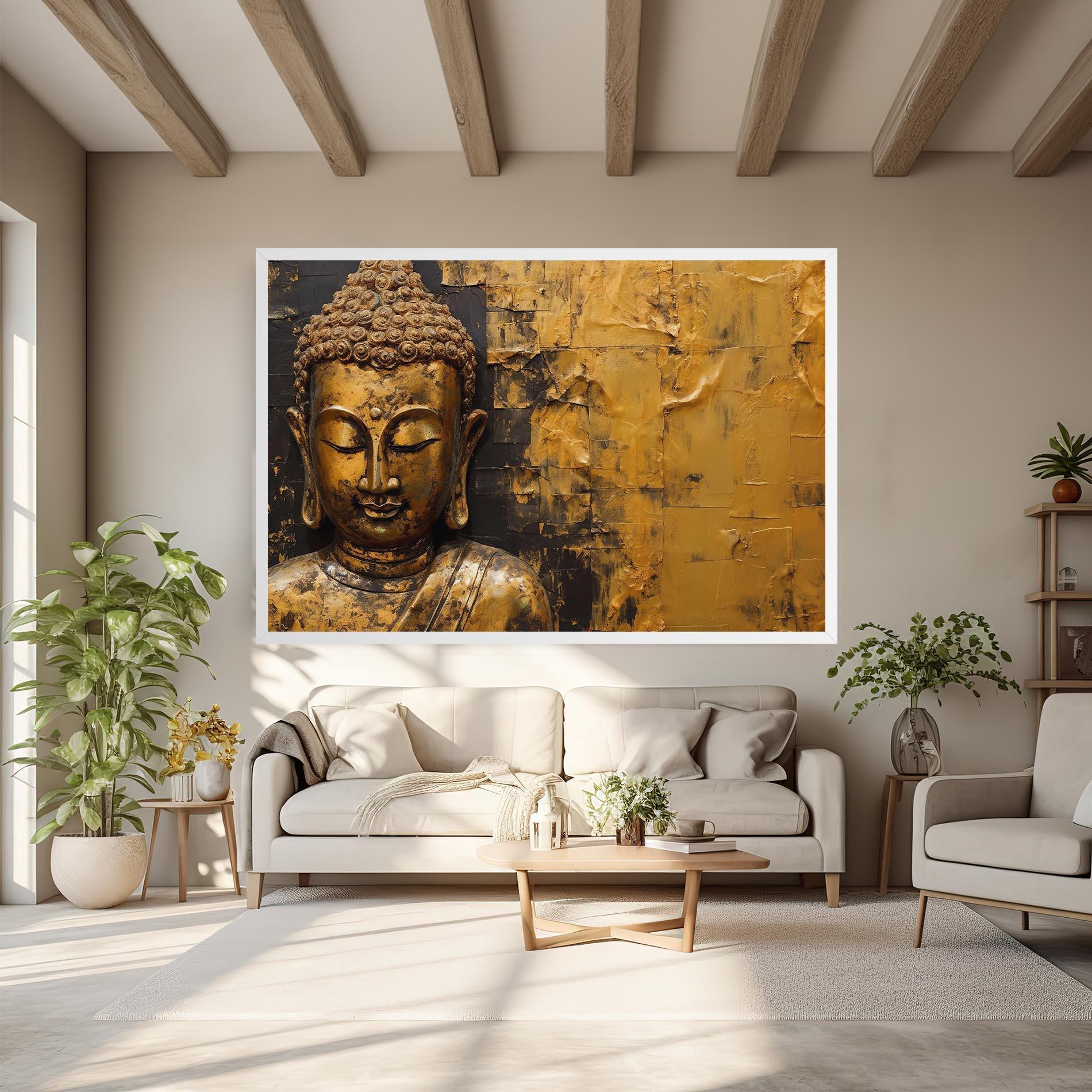 Leinwandbild Gold Paint Buddha mockup 6