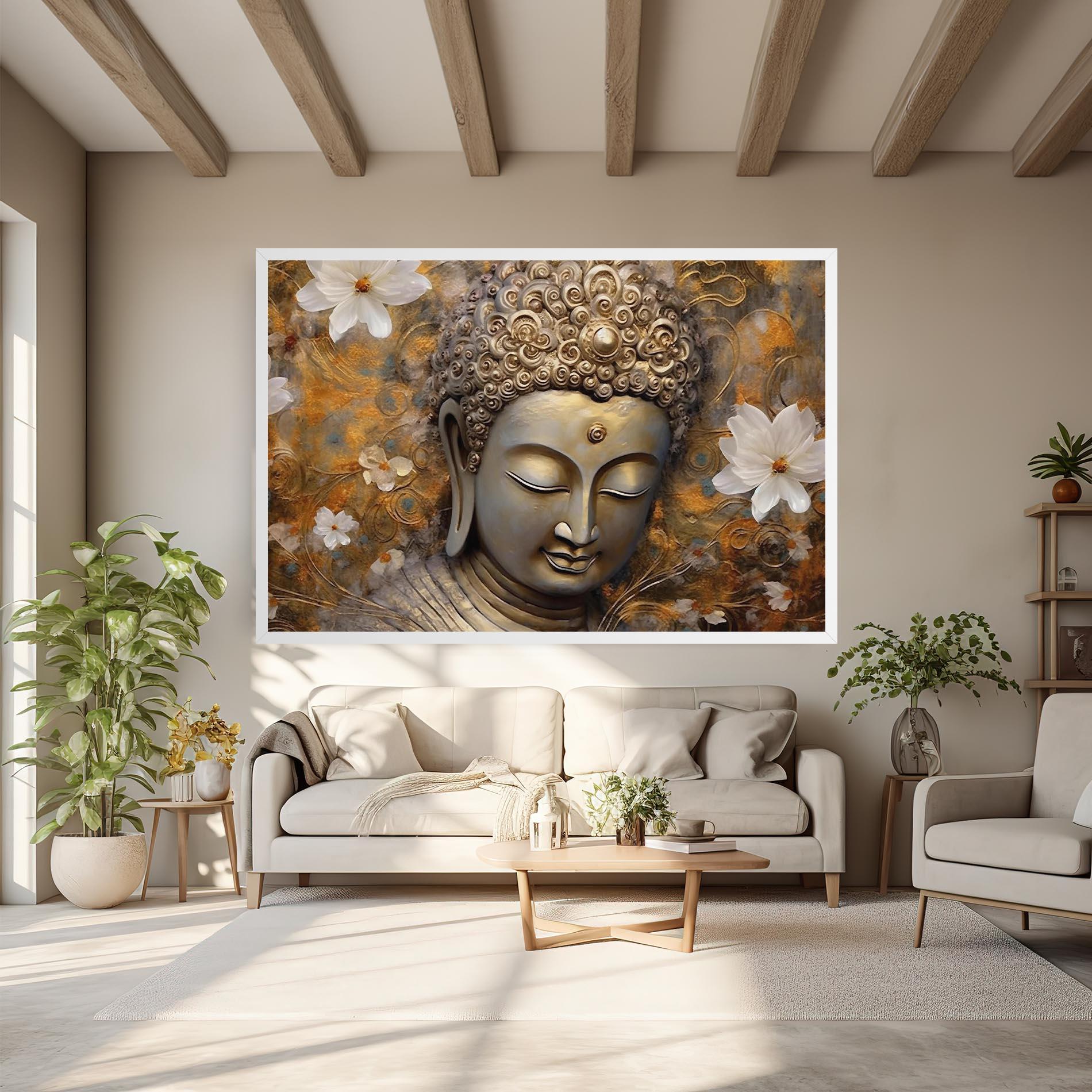 Leinwandbild White Flower Buddha Art mockup 6