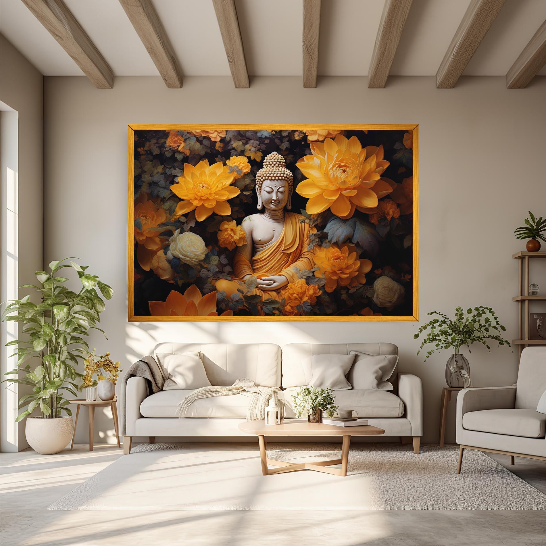 Leinwandbild Buddha Big Flowers mockup 6