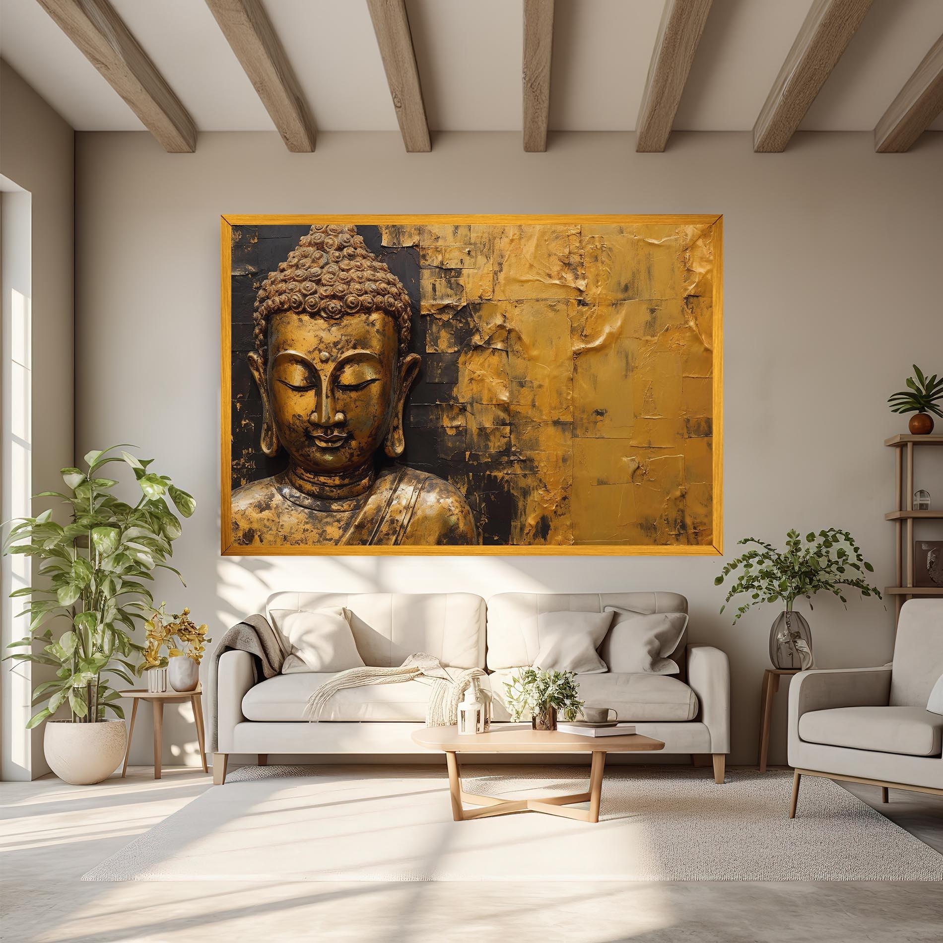 Leinwandbild Gold Paint Buddha mockup 6