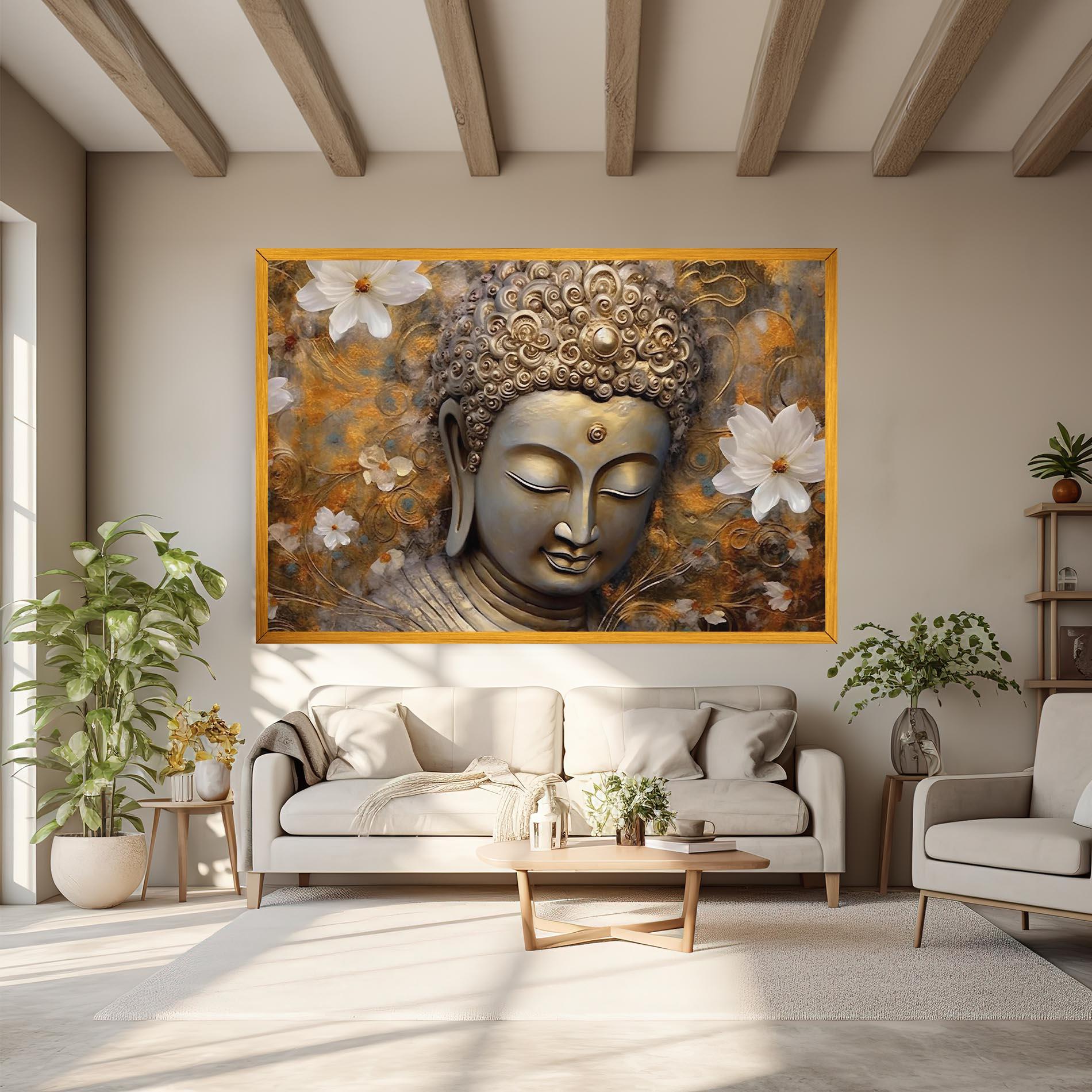 Leinwandbild White Flower Buddha Art mockup 6