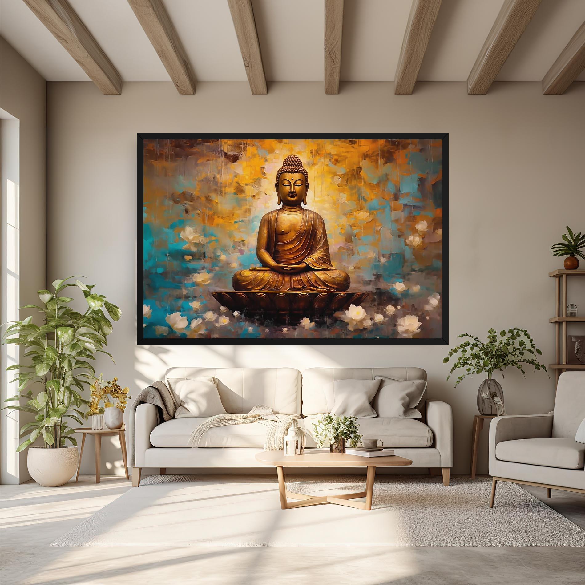 Leinwandbild Blue Gold Buddha mockup 6