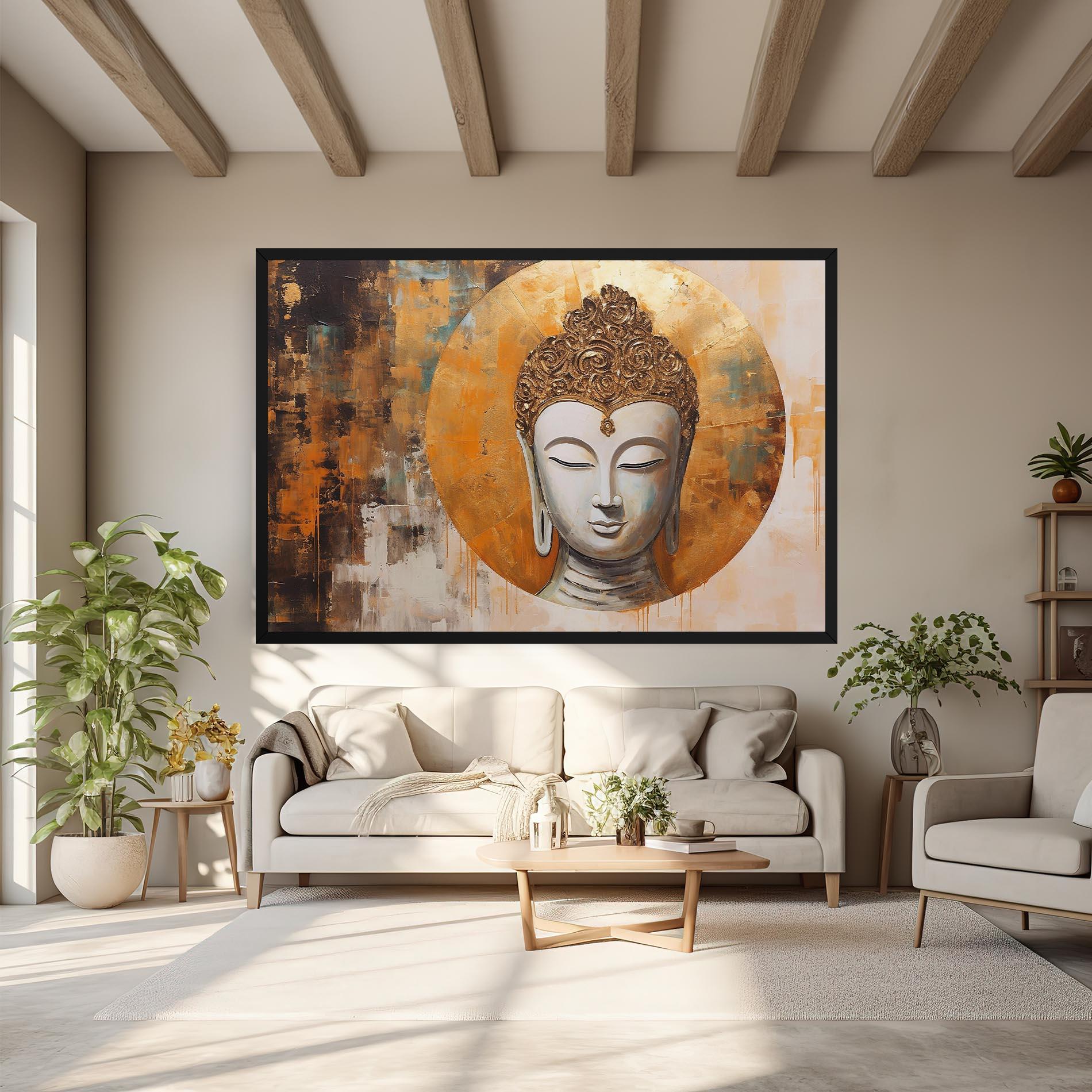 Leinwandbild Cream Circle Buddha mockup 6