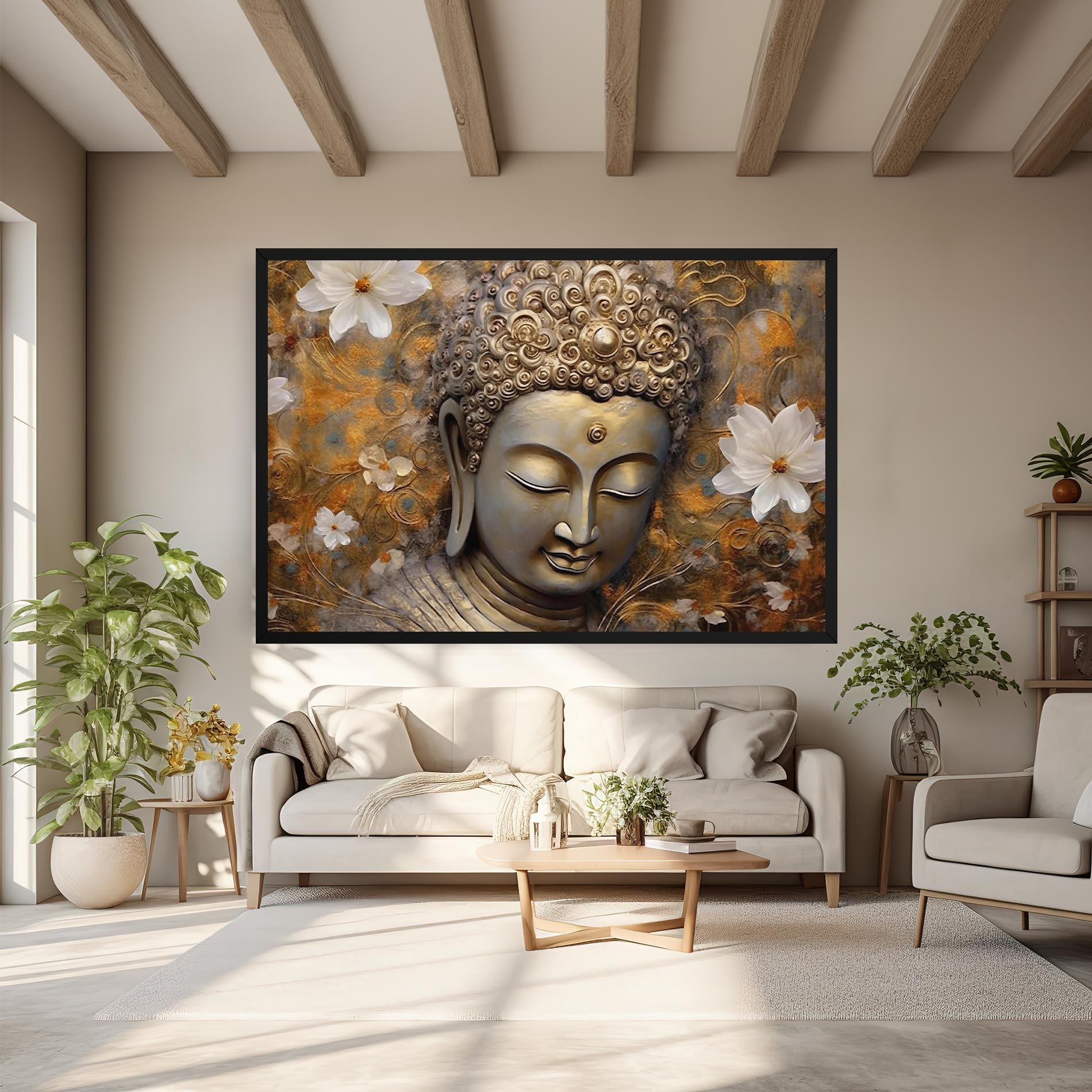 Leinwandbild White Flower Buddha Art mockup 6