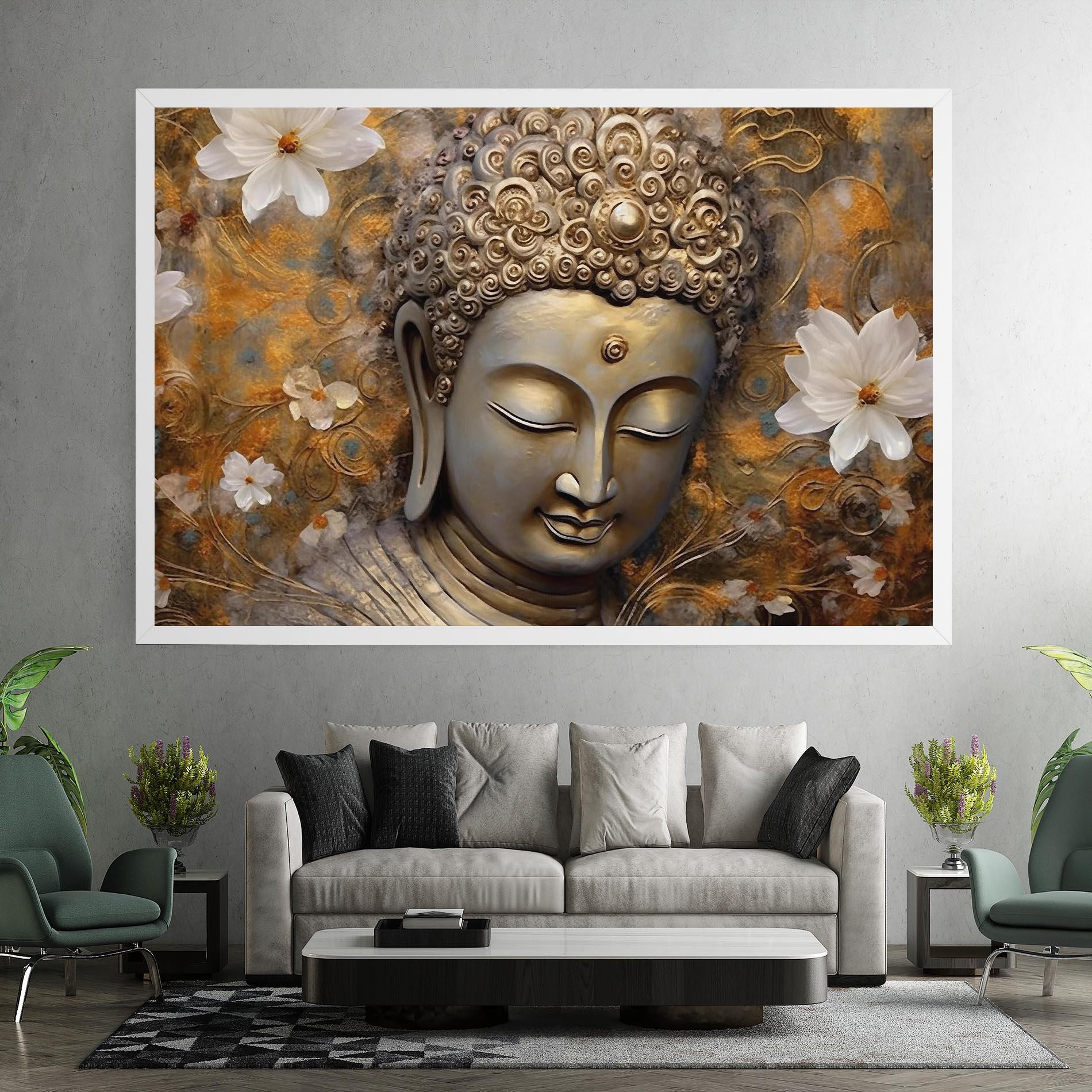 Leinwandbild White Flower Buddha Art mockup 7