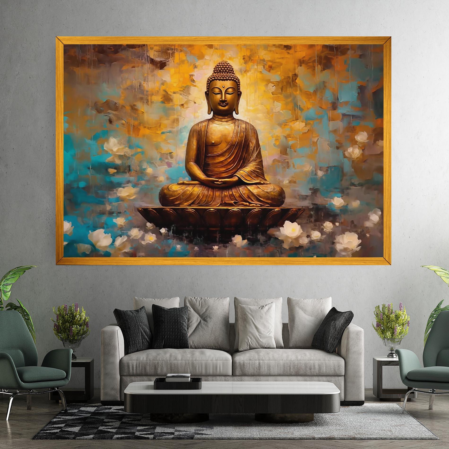 Leinwandbild Blue Gold Buddha mockup 7