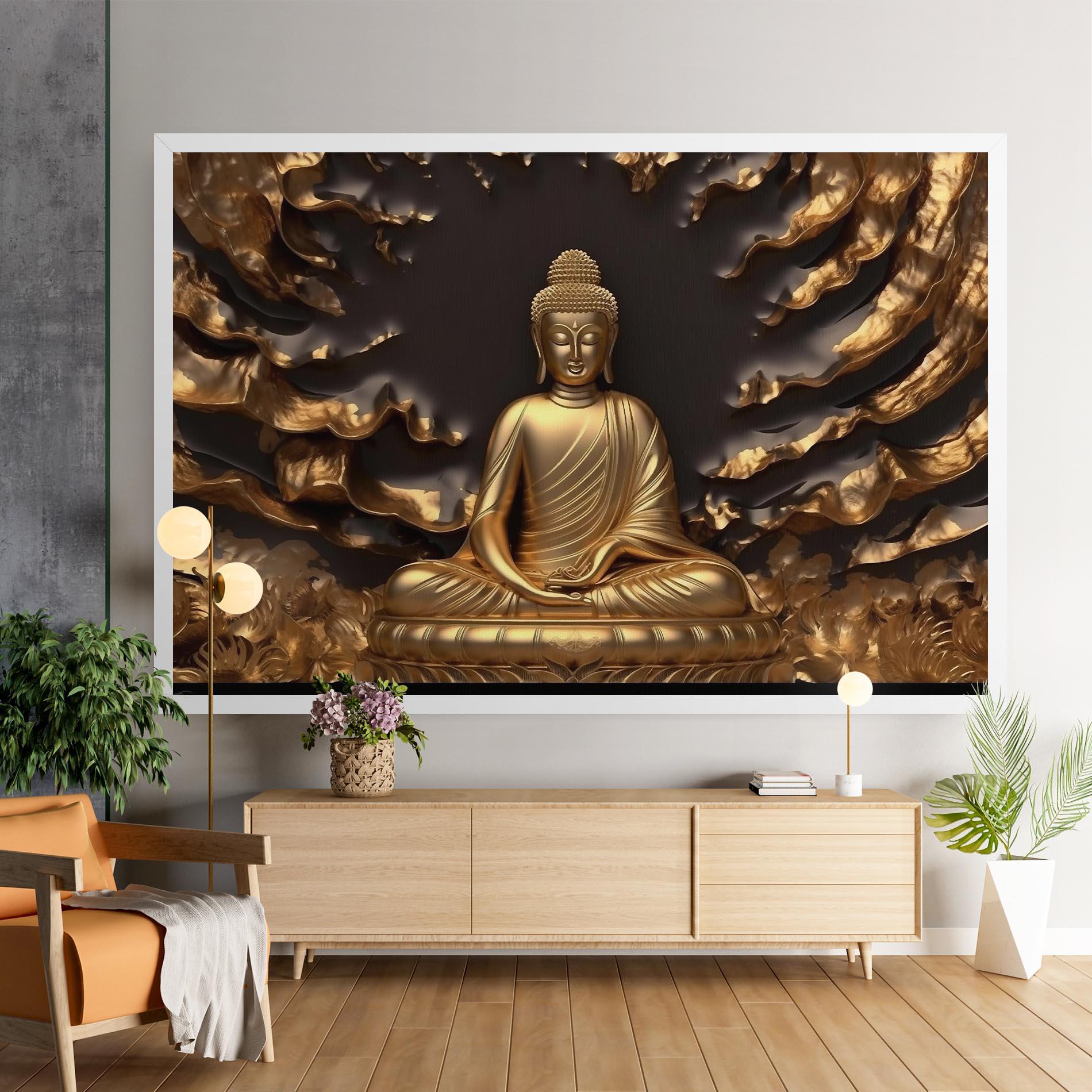 Leinwandbild Gold 3d Buddha mockup 9