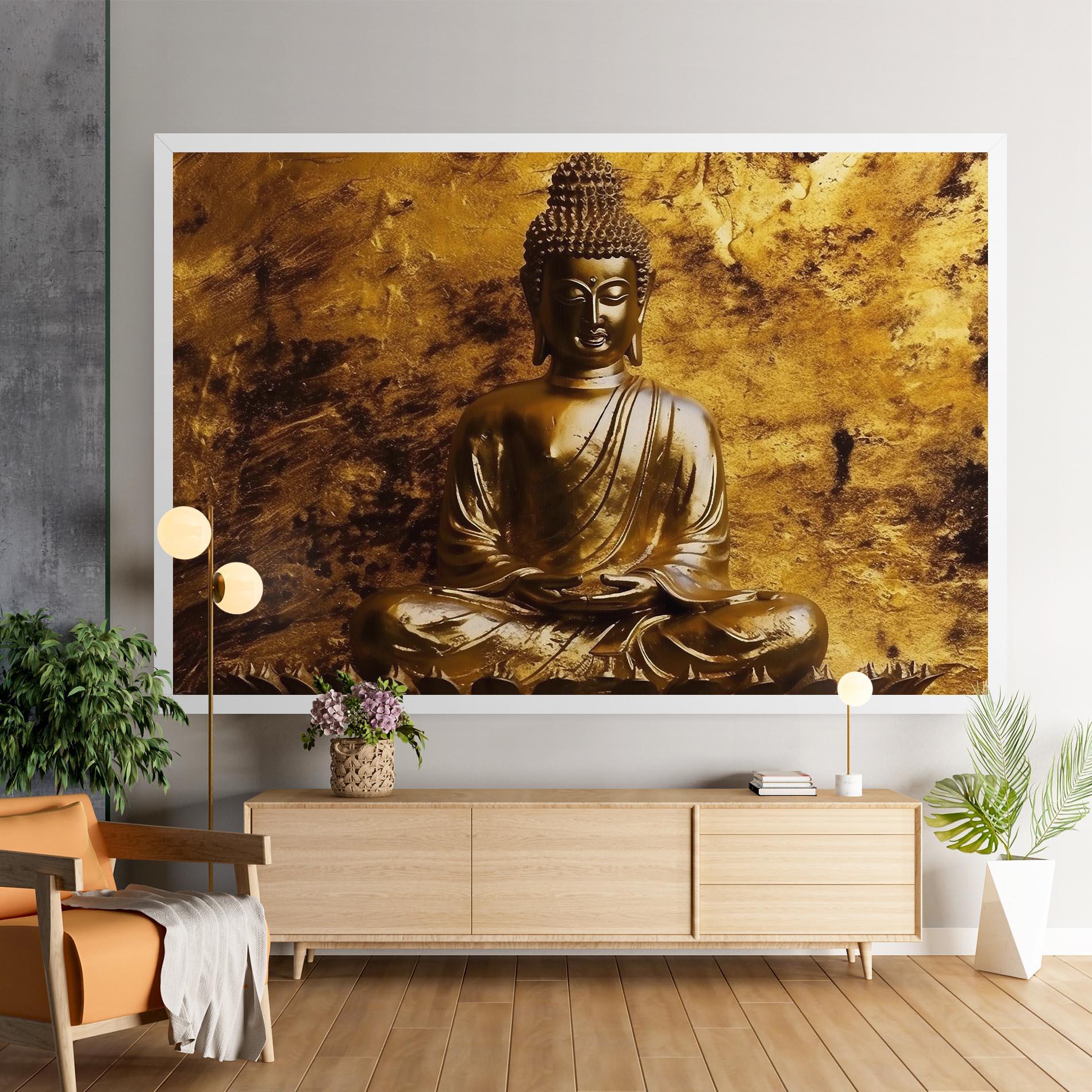 Leinwandbild Statue Gold Buddha mockup 9