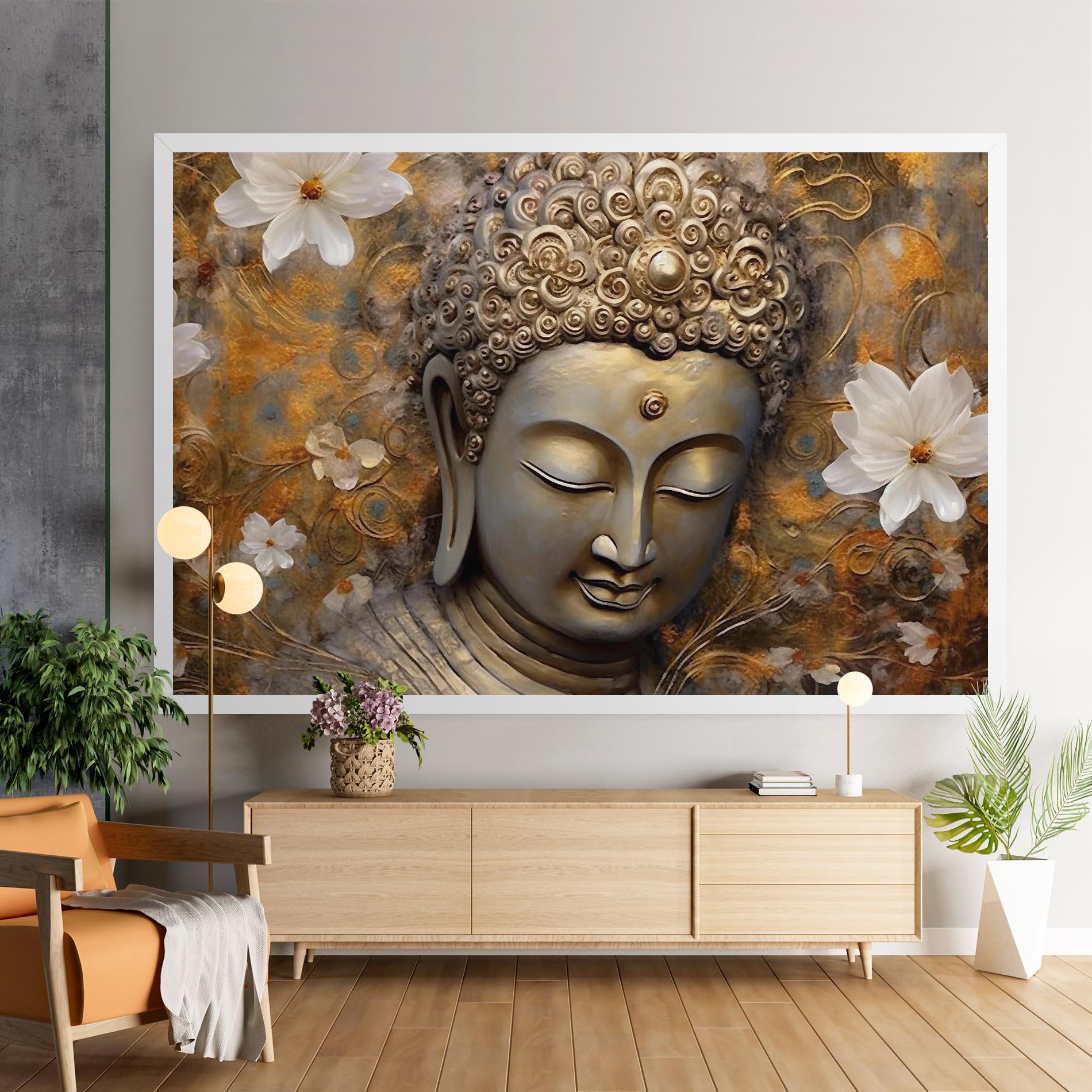 Leinwandbild White Flower Buddha Art mockup 9