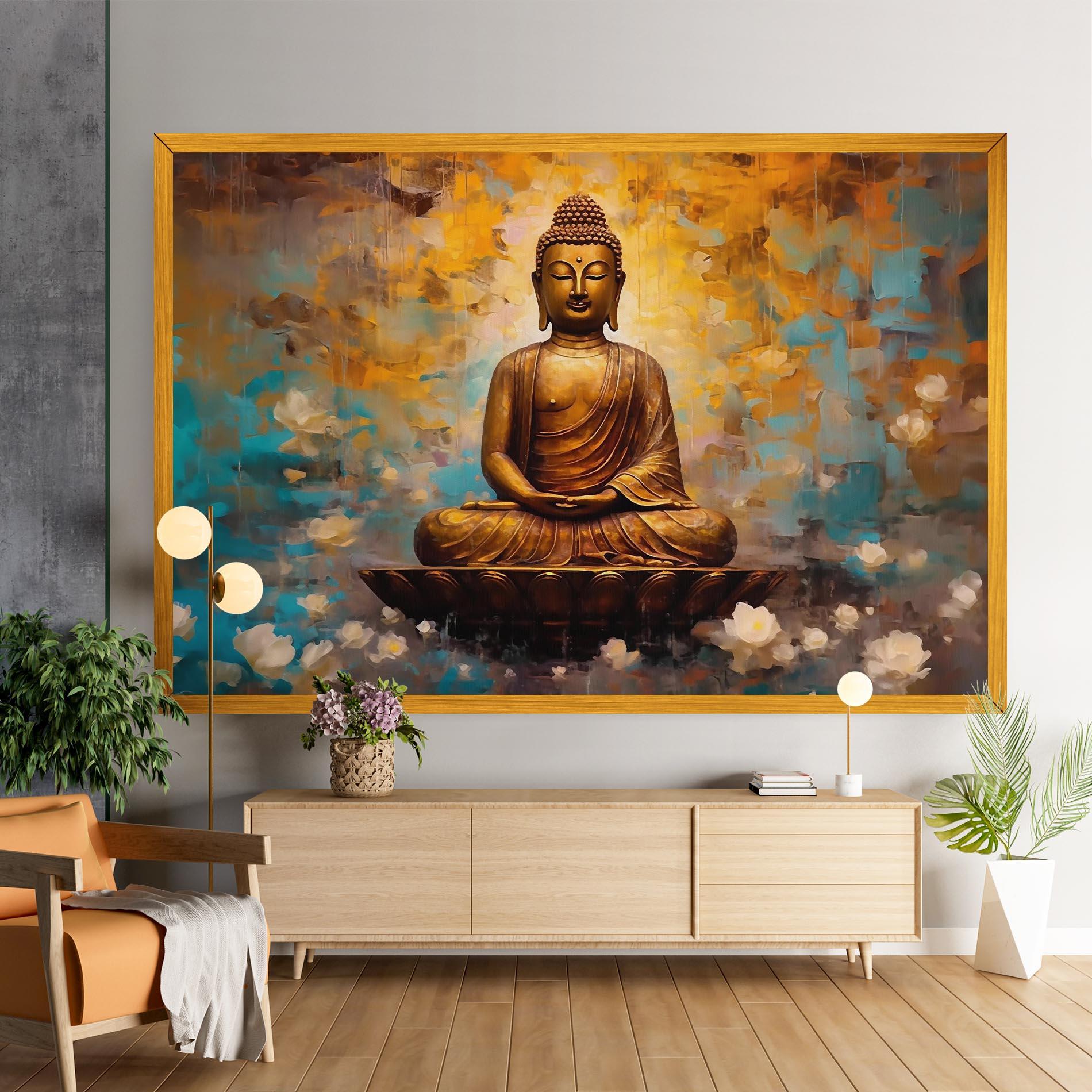 Leinwandbild Blue Gold Buddha mockup 9