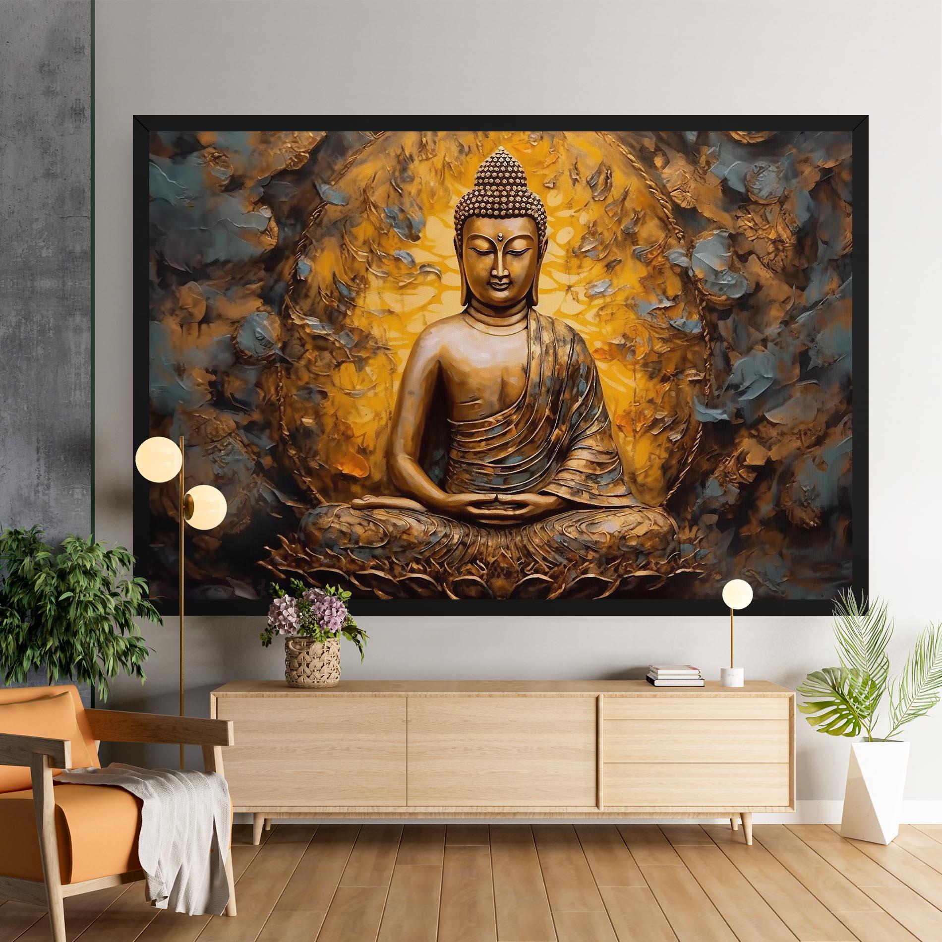 Leinwandbild Gold Grey Buddha mockup 9