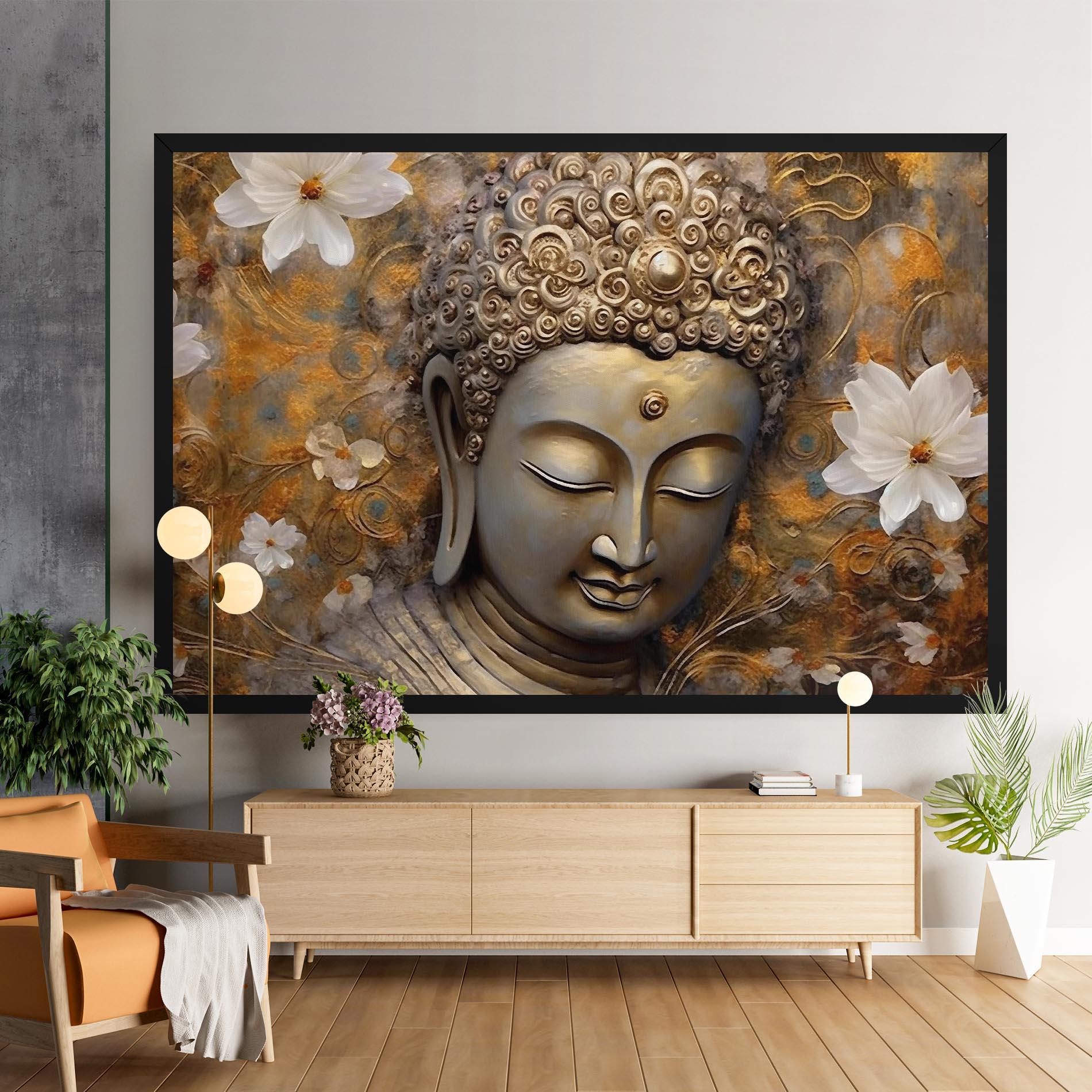 Leinwandbild White Flower Buddha Art mockup 9