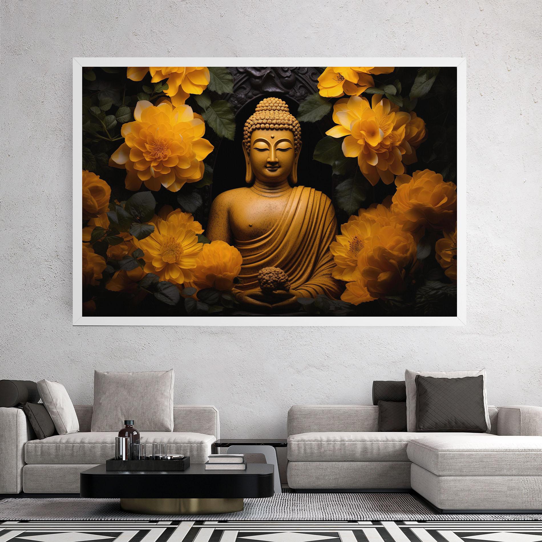 Leinwandbild Vecteezy_buddha Statue Surrounded By Yellow Flowers Ai Generated_27745002_860 mockup 2