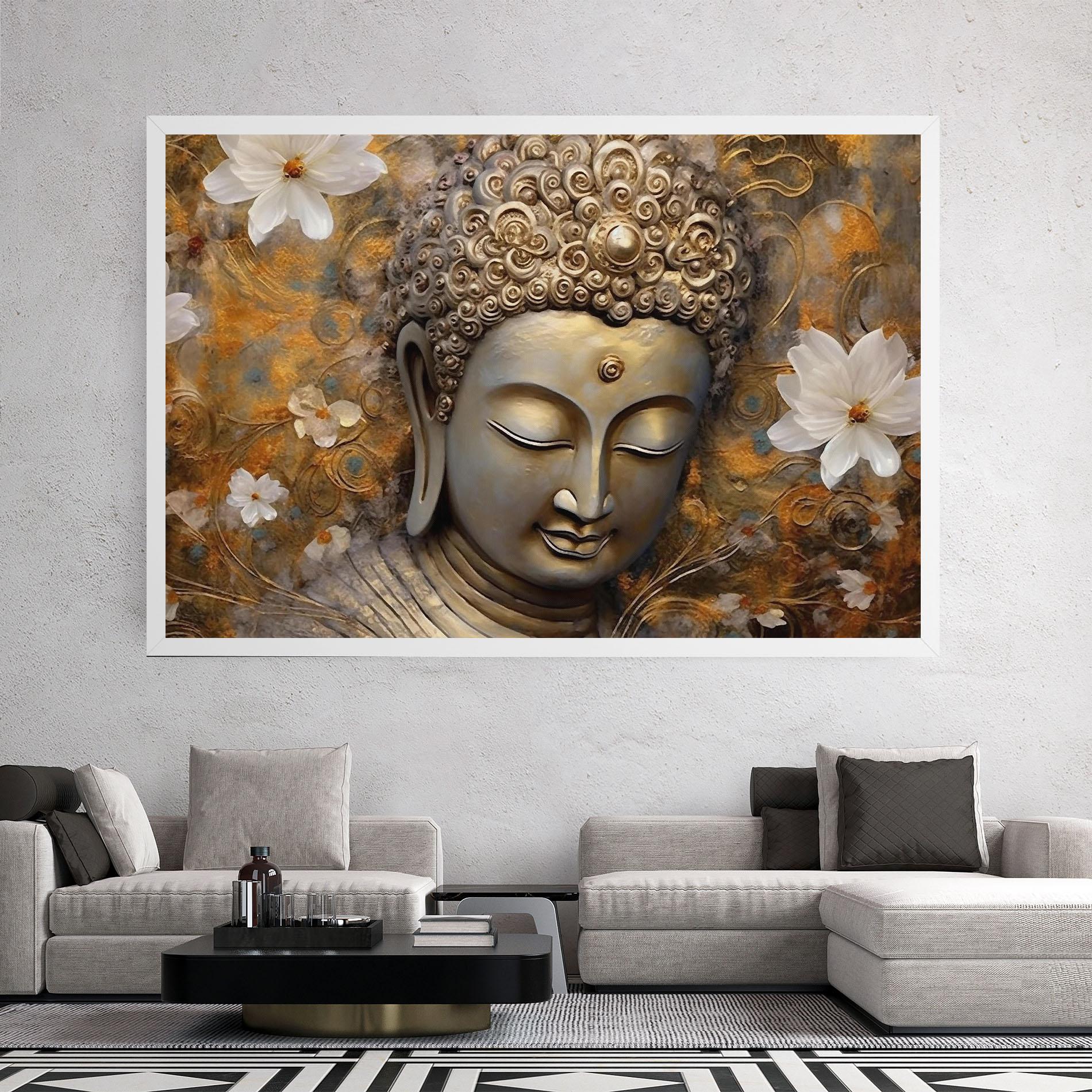 Leinwandbild White Flower Buddha Art mockup 2