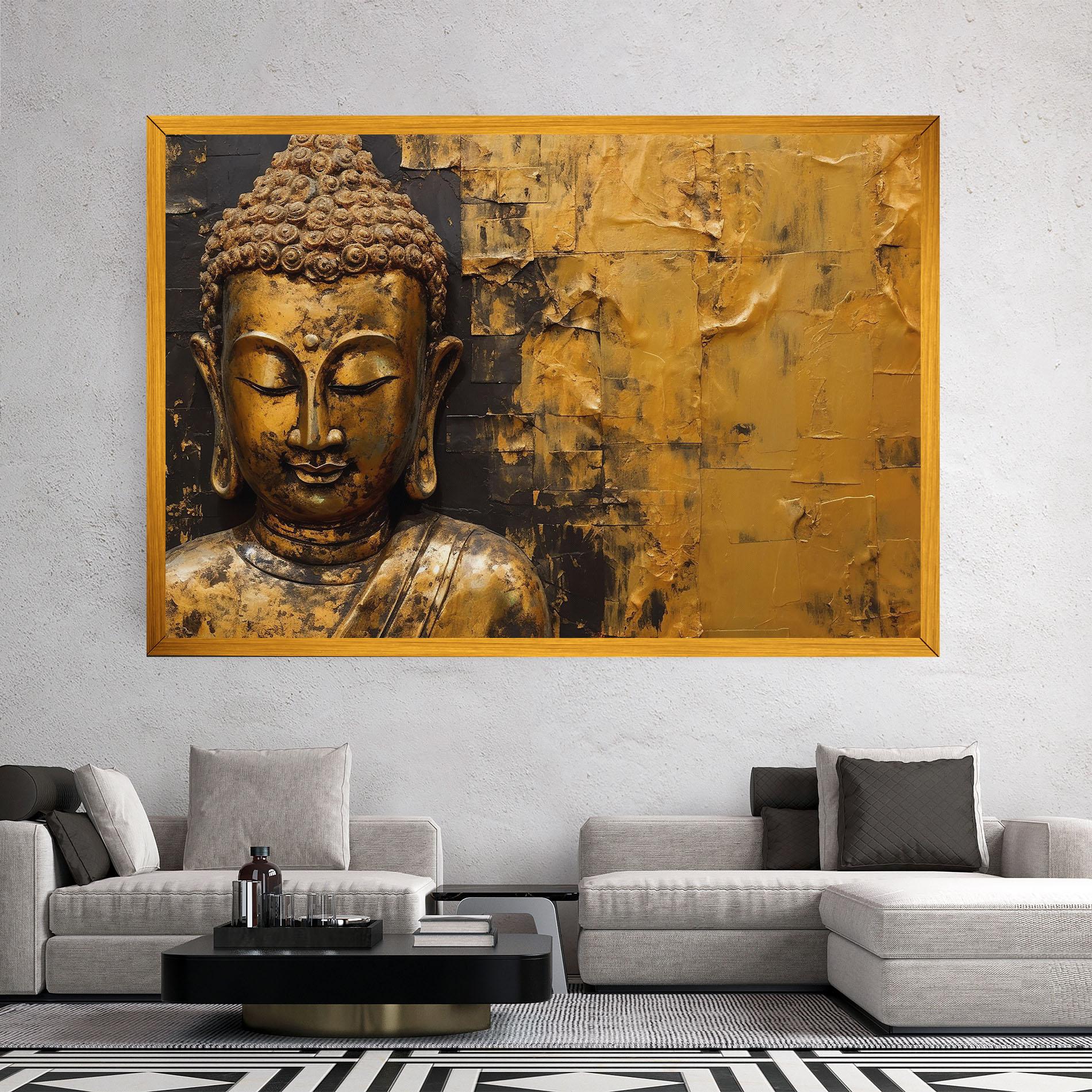 Leinwandbild Gold Paint Buddha mockup 2